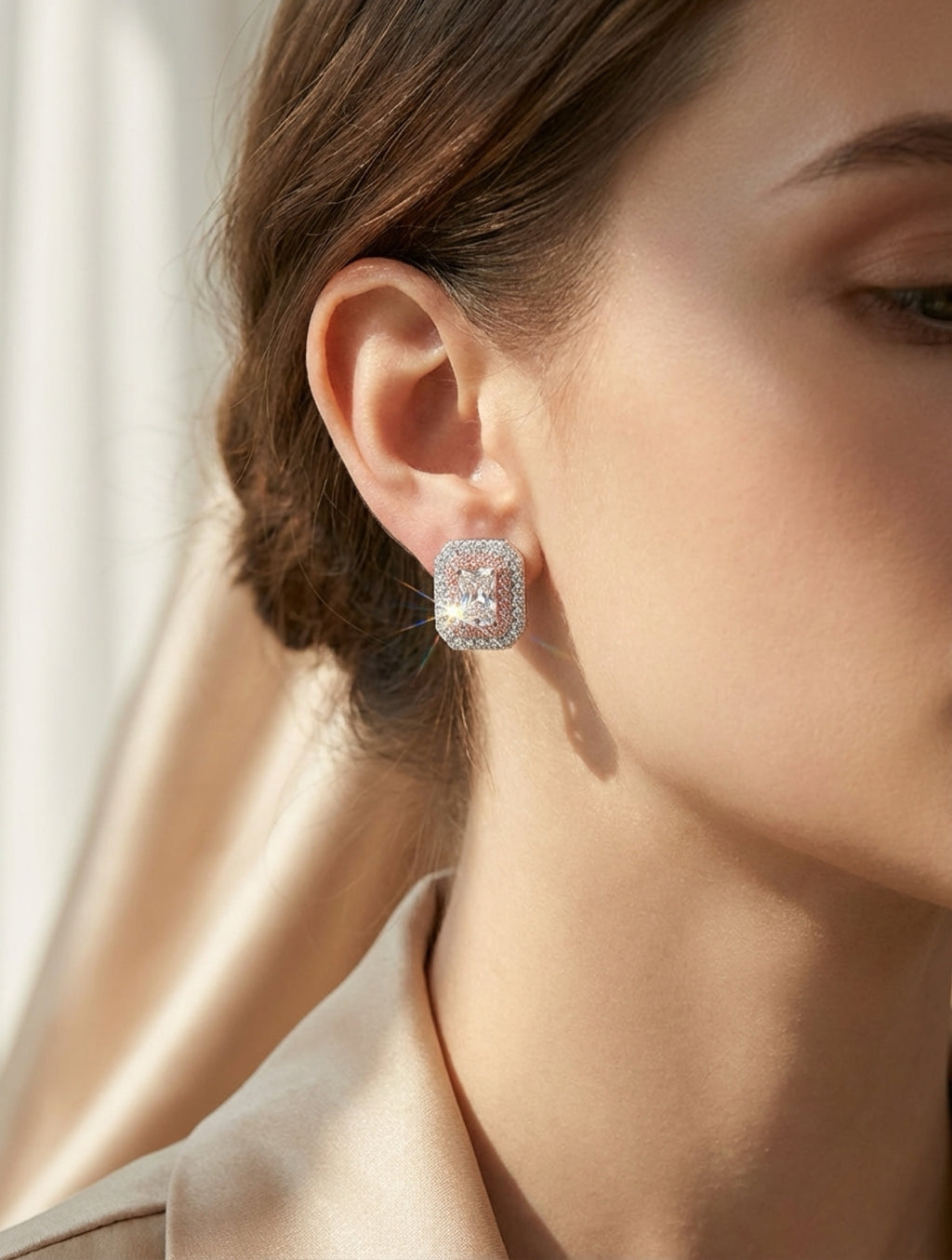 1 Carat Moissanite & CZ Stud Earrings with Pink Accent