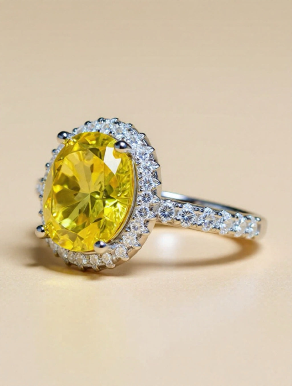 3 Carat Yellow Moissanite 925 Sterling Silver Ring