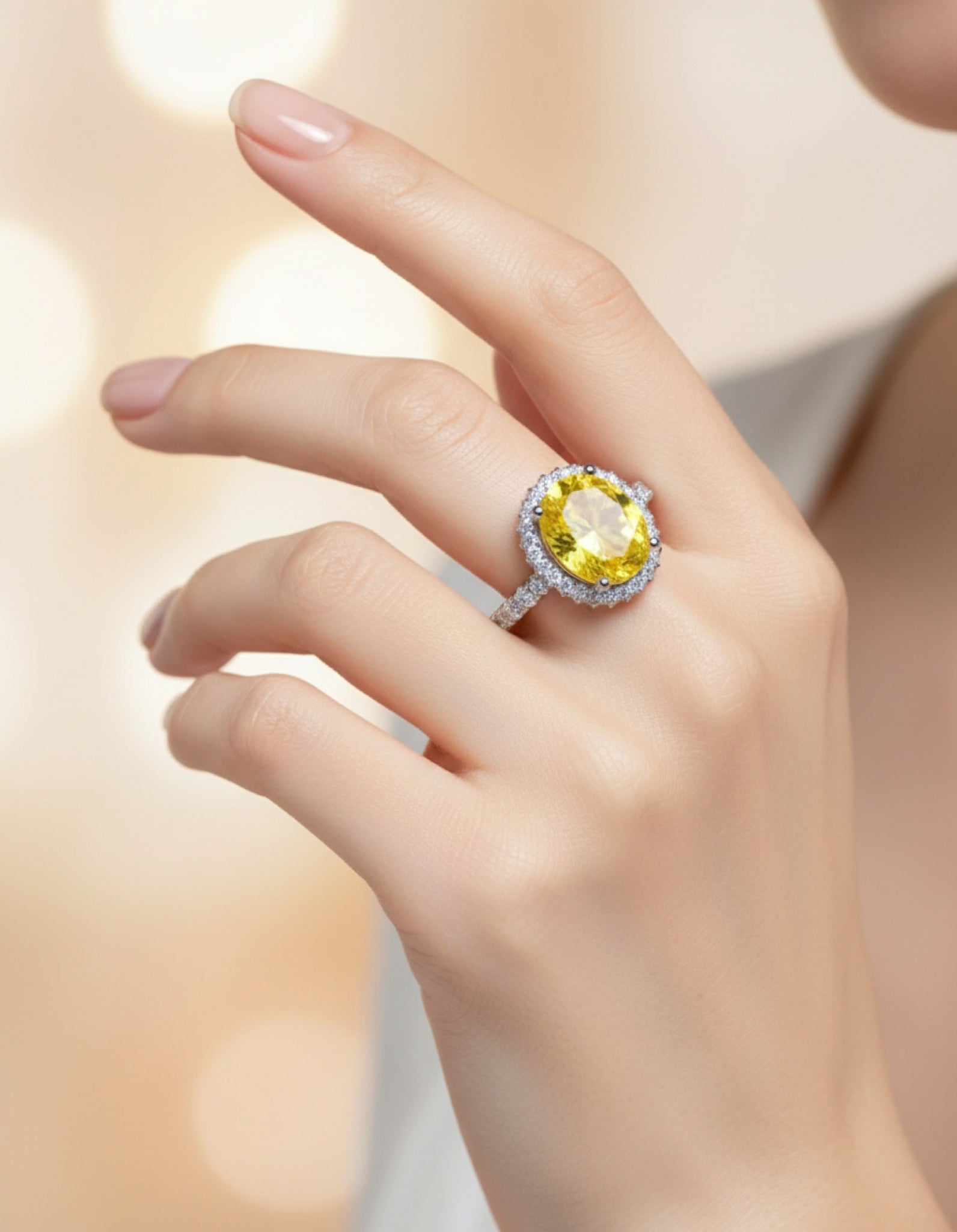 3 Carat Yellow Moissanite 925 Sterling Silver Ring