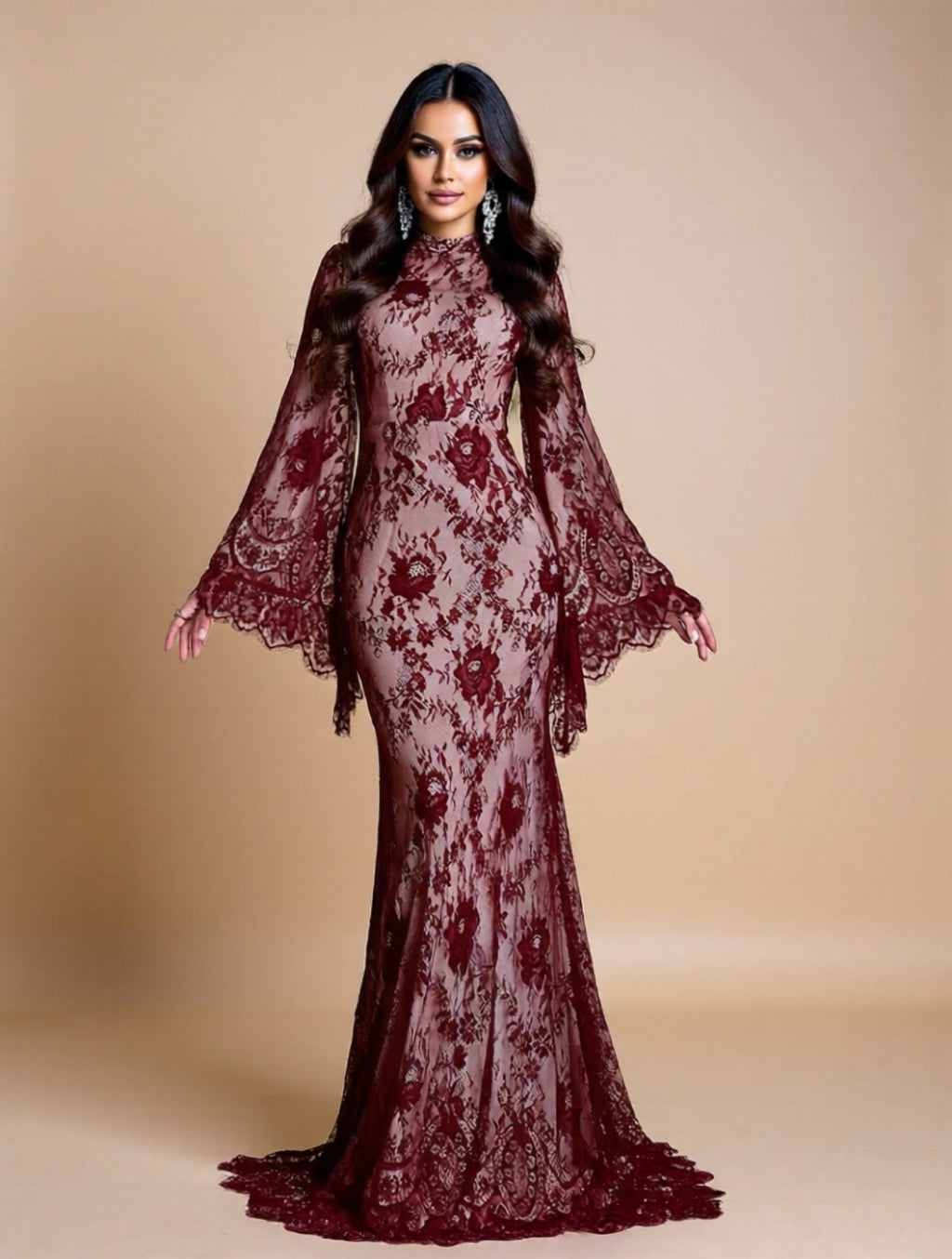 Tight Fit Mermaid Dress with Flared Sleeves