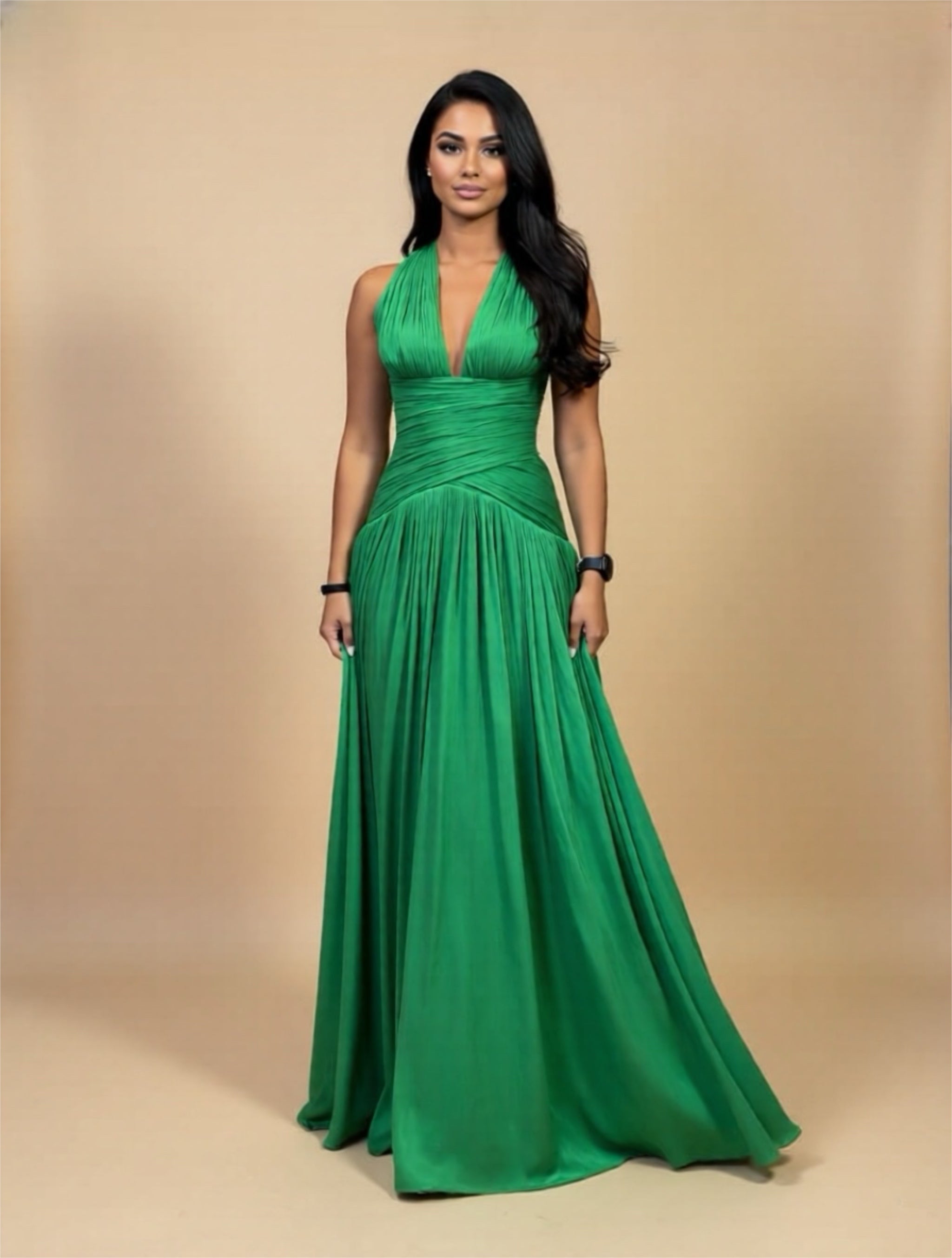 Elegant Pleated Halter Maxi Dress