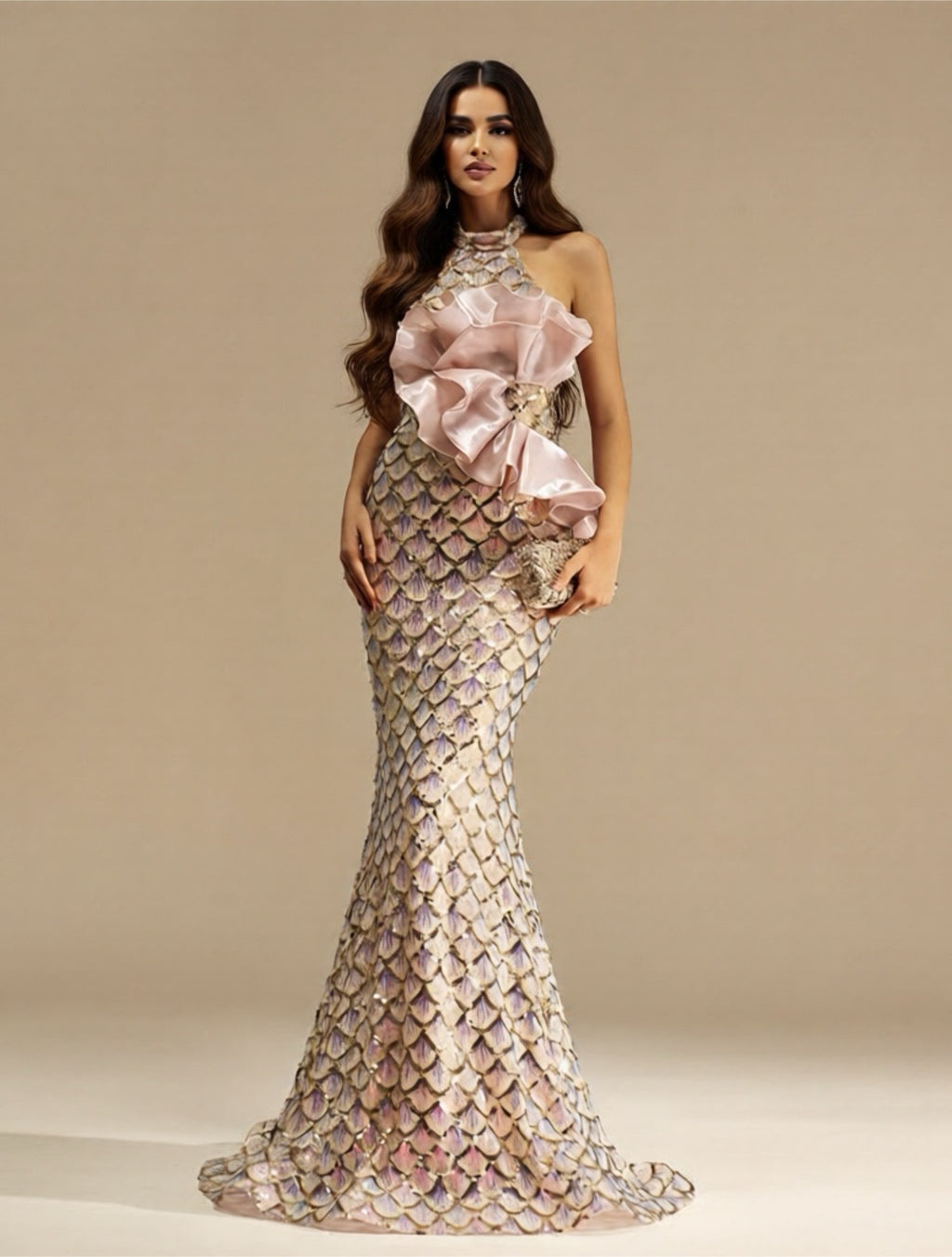Champagne Sequin Mermaid Maxi Gown
