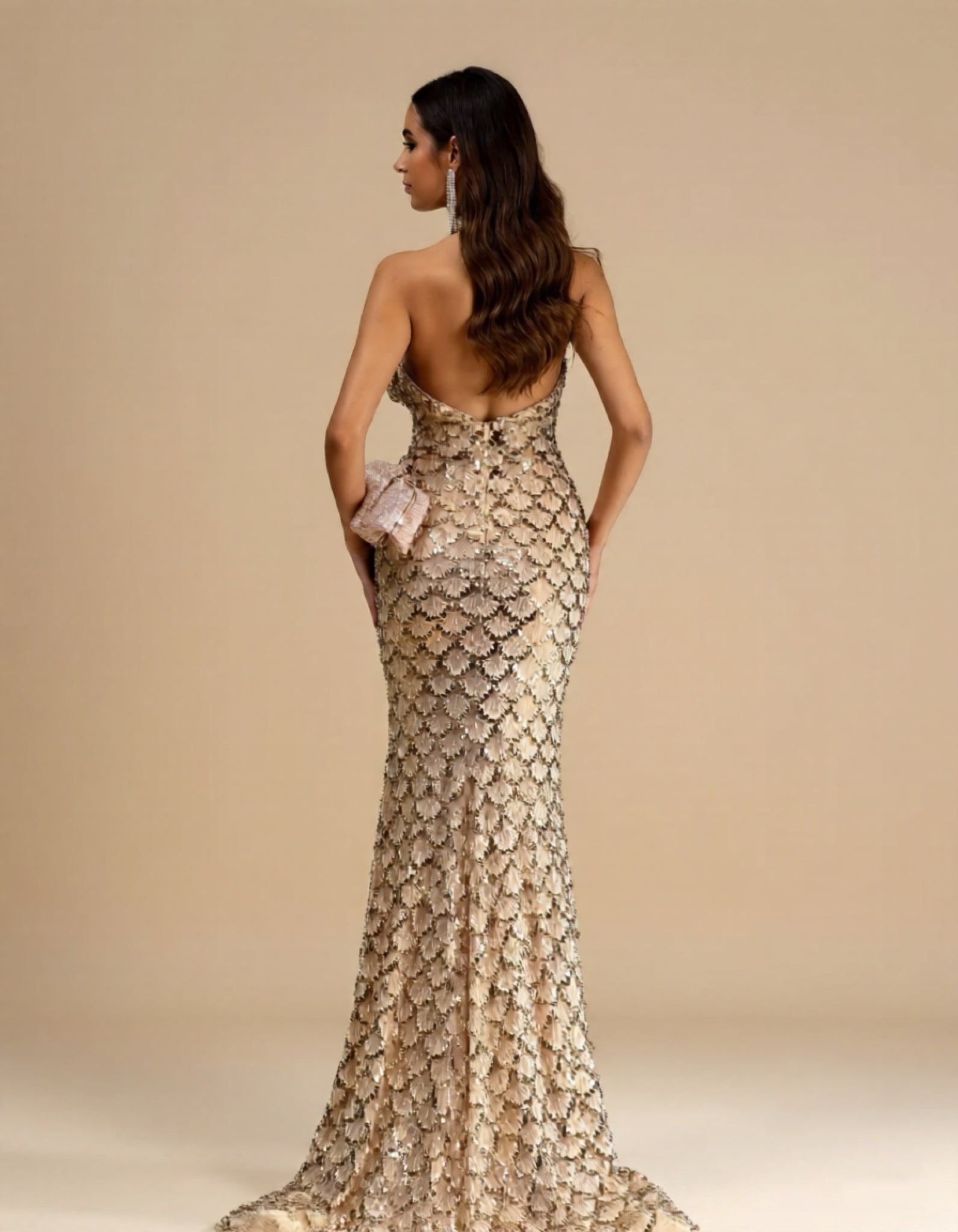 Champagne Sequin Mermaid Maxi Gown