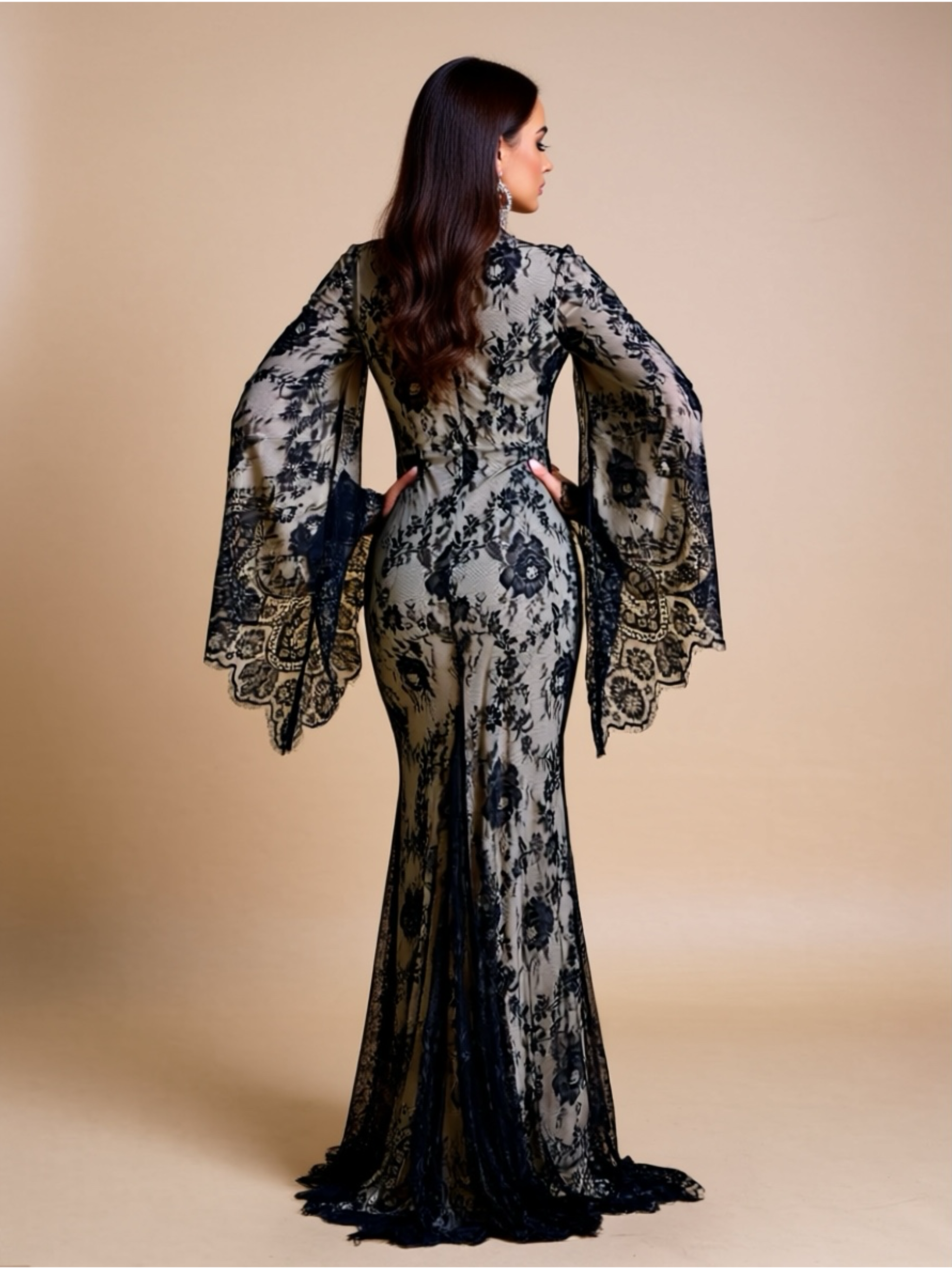 Tight Fit Mermaid Dress with Flared Sleeves