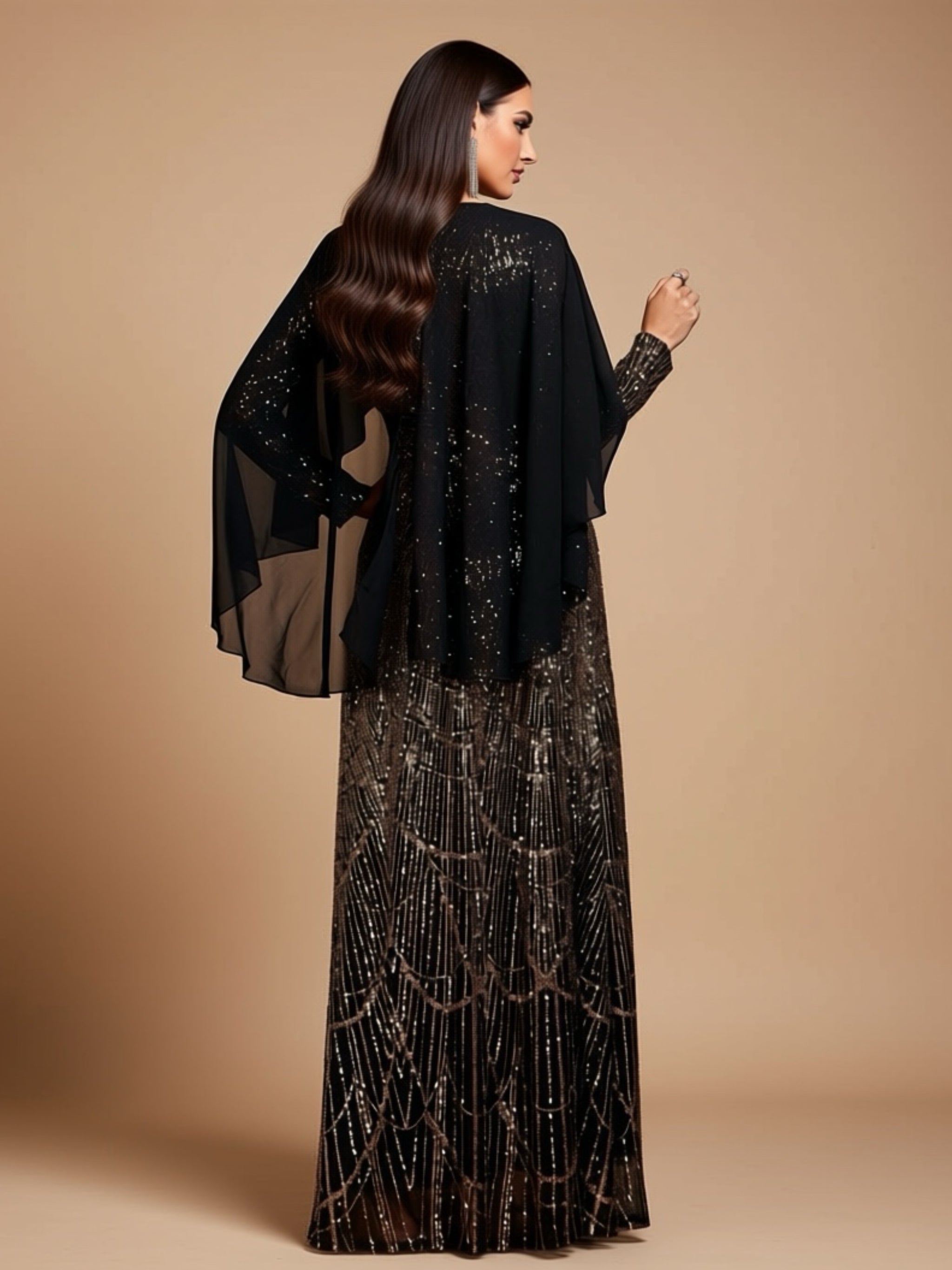 Elegant Black & Gold Sequin Evening Gown