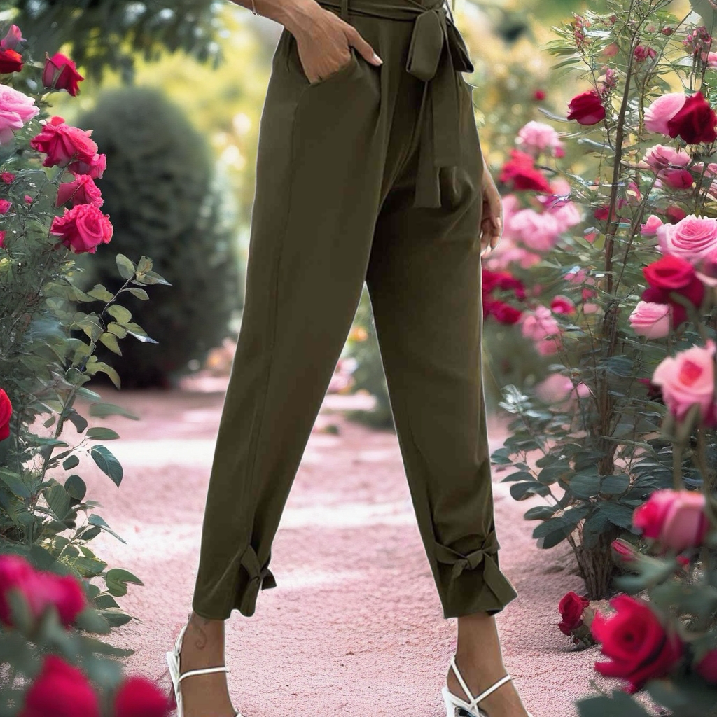 Olive Green Tie Waist Trousers