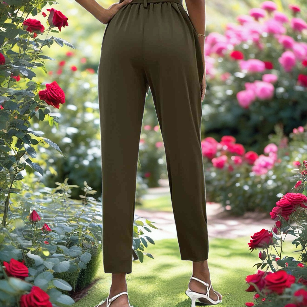 Olive Green Tie Waist Trousers