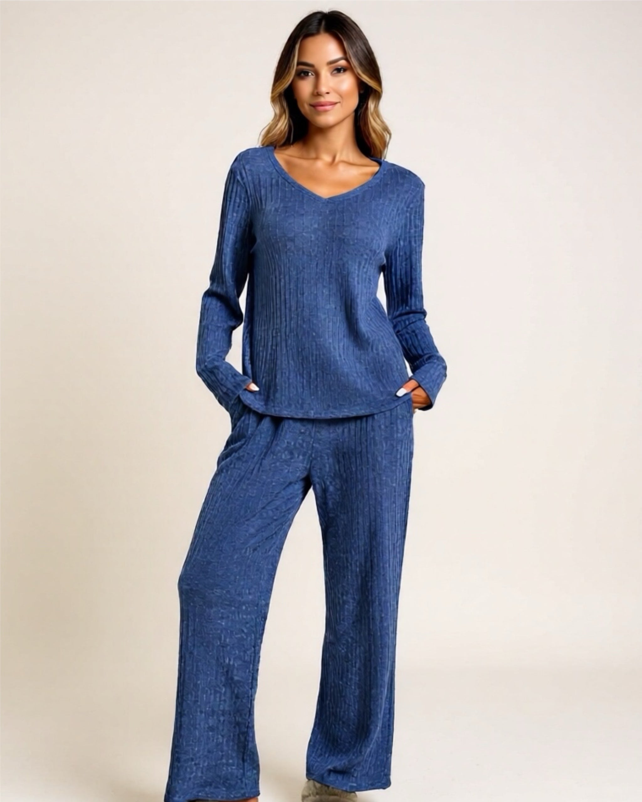 Ribbed Long Sleeve Top & Pants Lounge Set