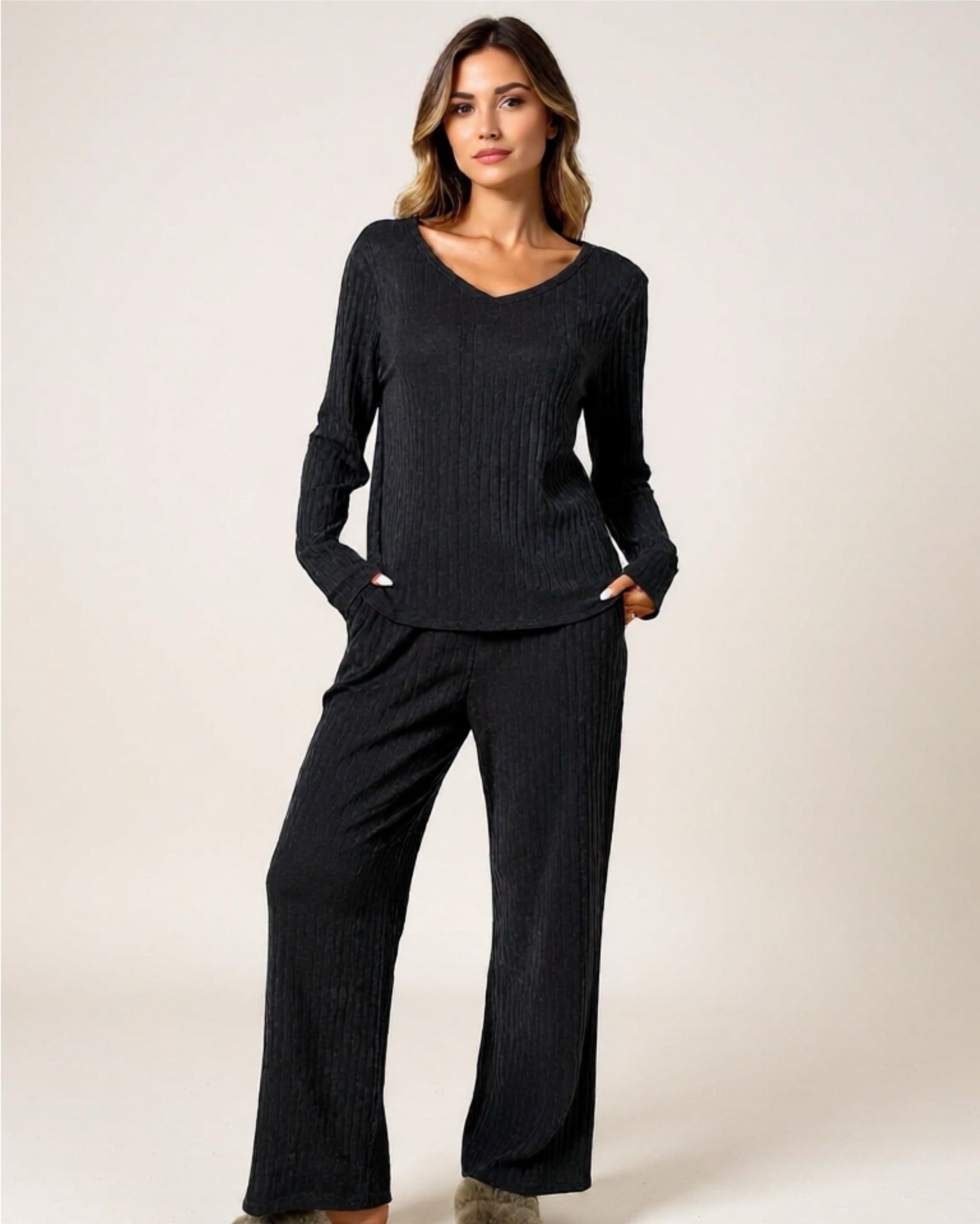 Ribbed Long Sleeve Top & Pants Lounge Set