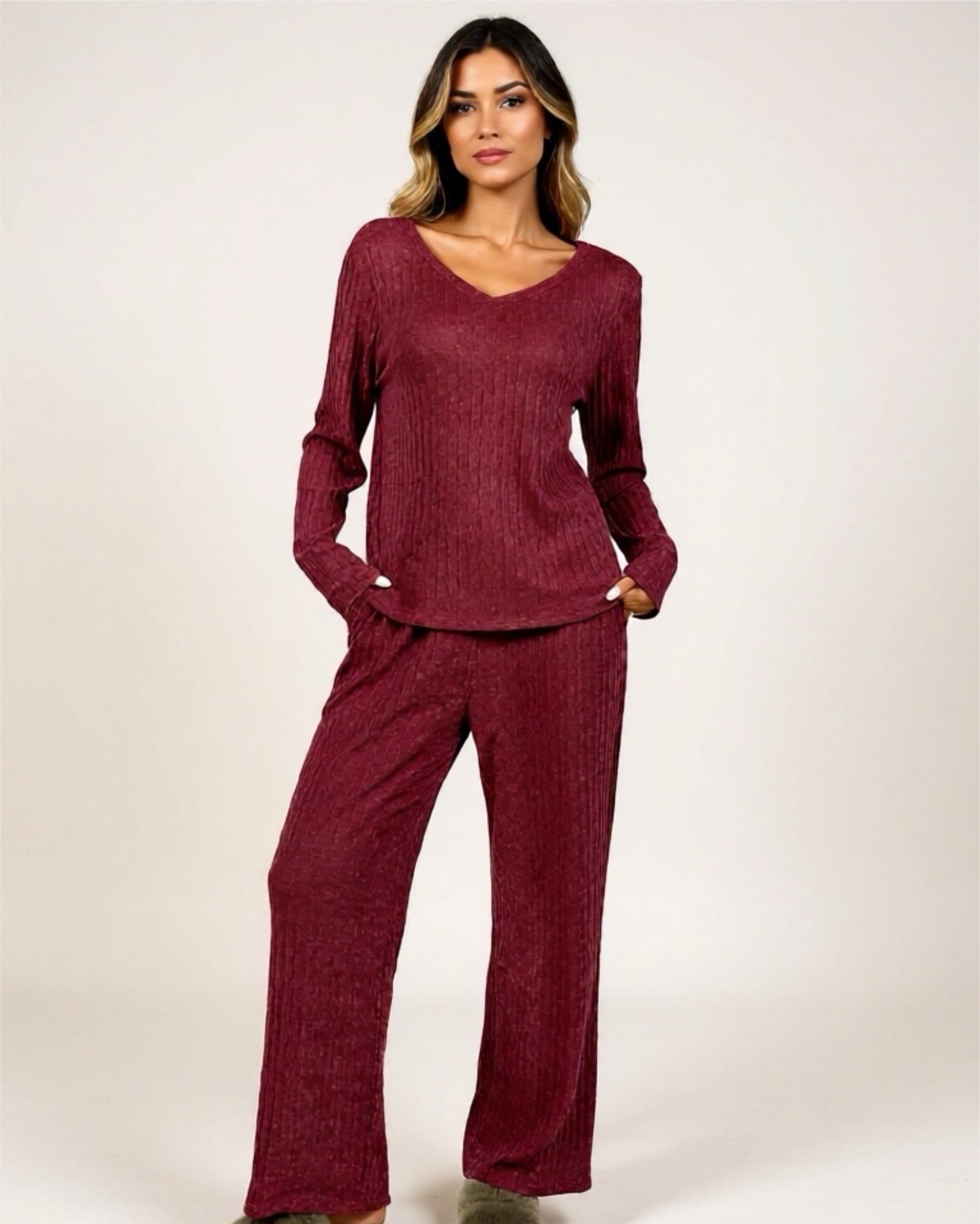 Ribbed Long Sleeve Top & Pants Lounge Set