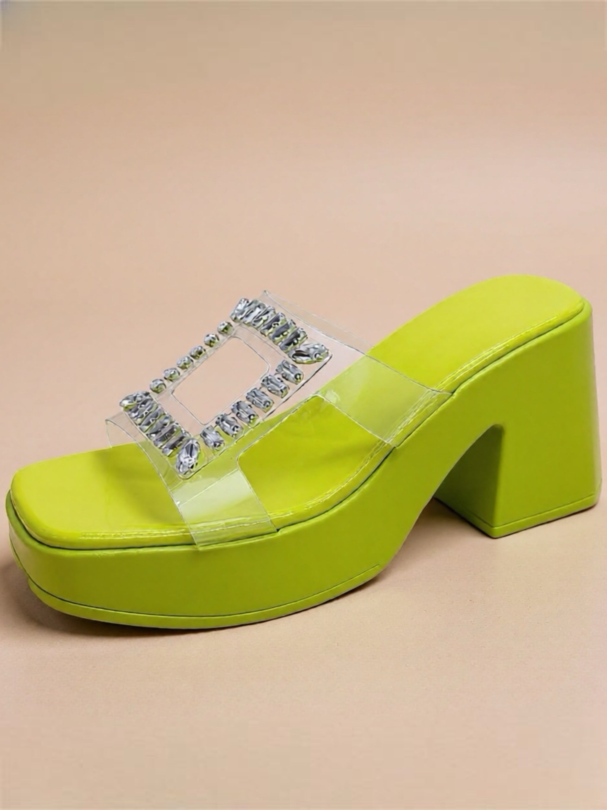 Rhinestone Open Toe Block Heels Sandals
