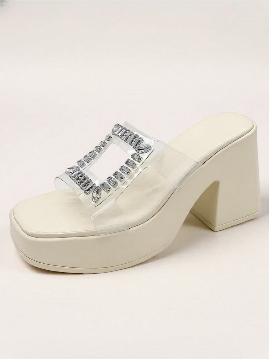 Rhinestone Open Toe Block Heels Sandals