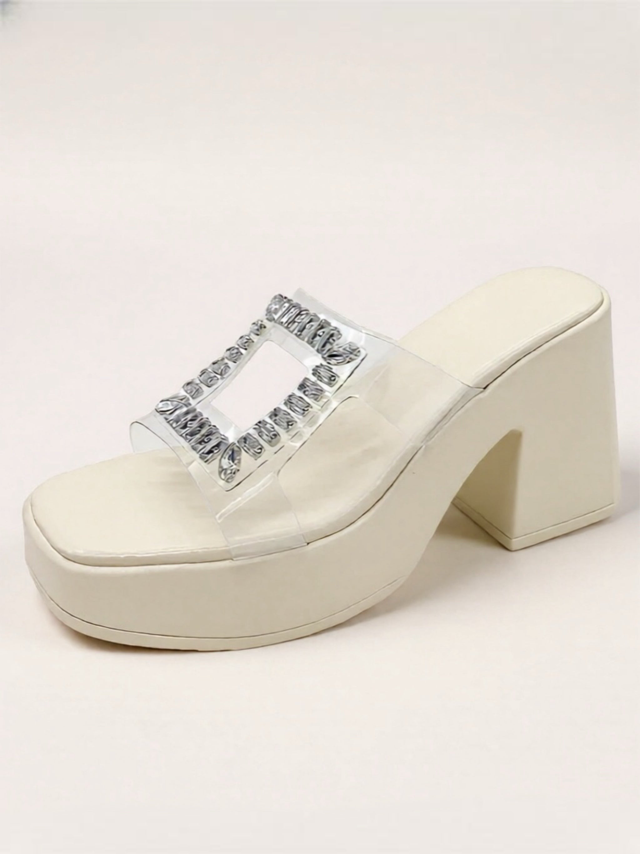 Rhinestone Open Toe Block Heels Sandals
