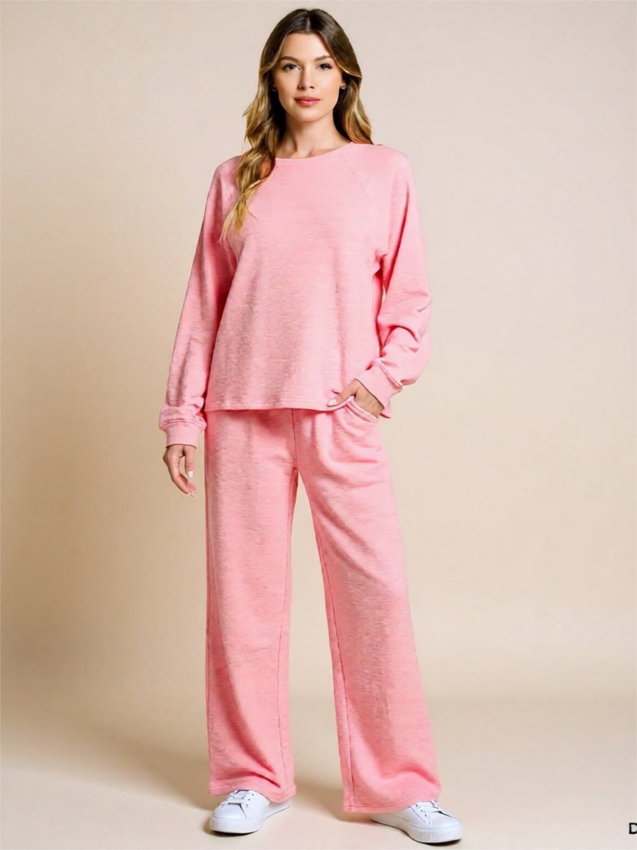Pink Long Sleeve Top & Pants Lounge Set