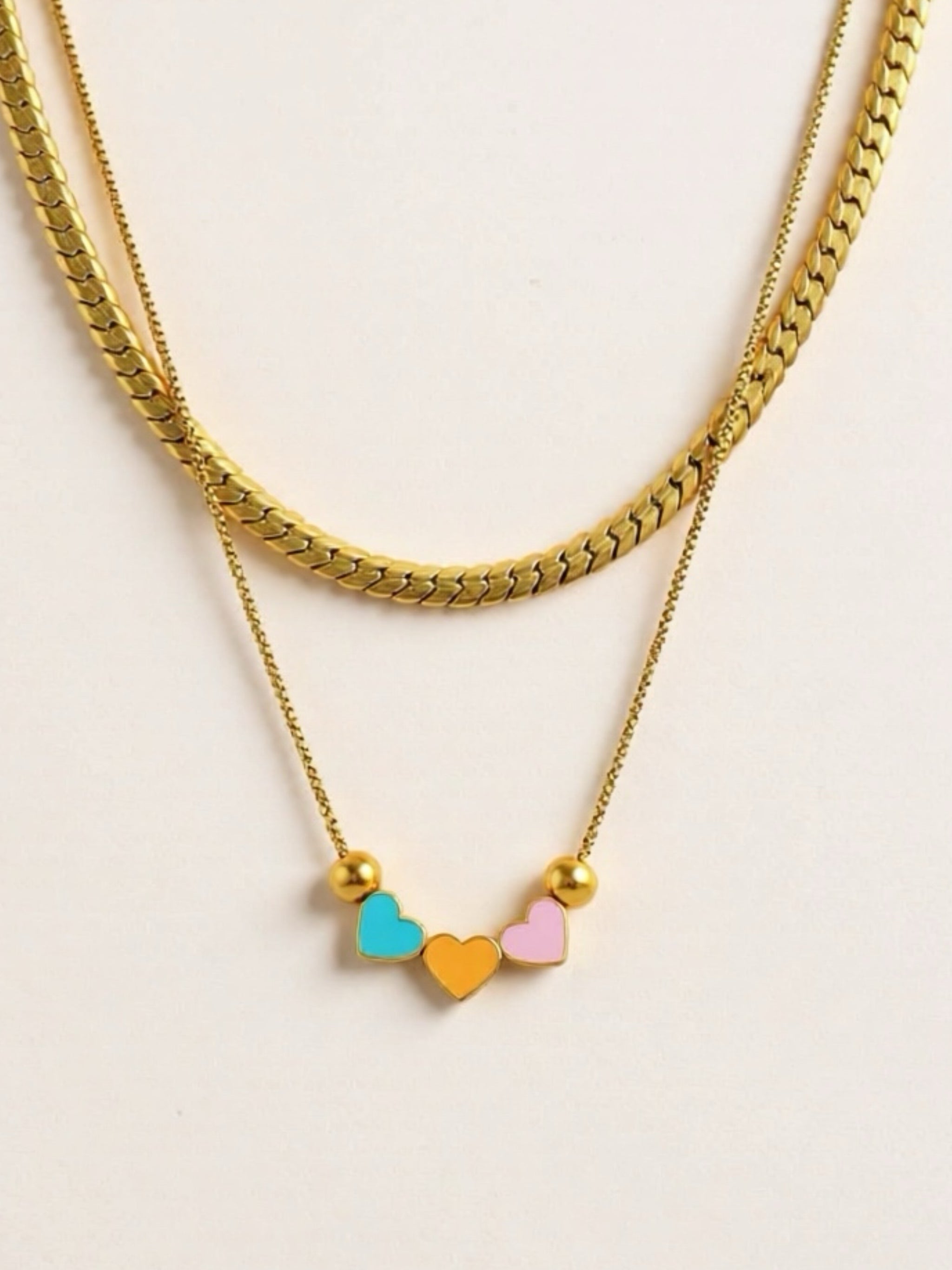 18K Gold Double Layered Heart Necklace