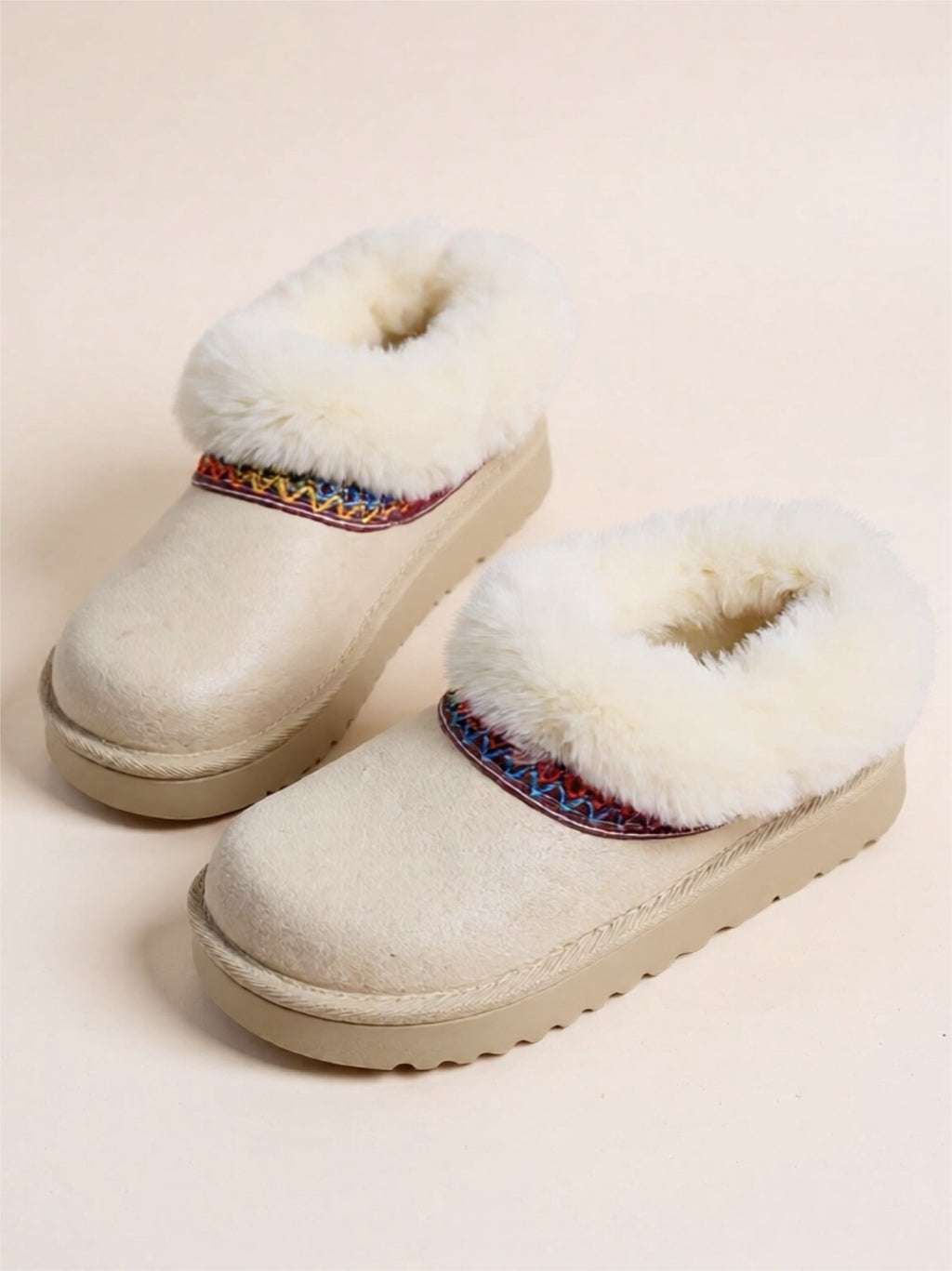 Fur-Lined Boots with Woven Strap