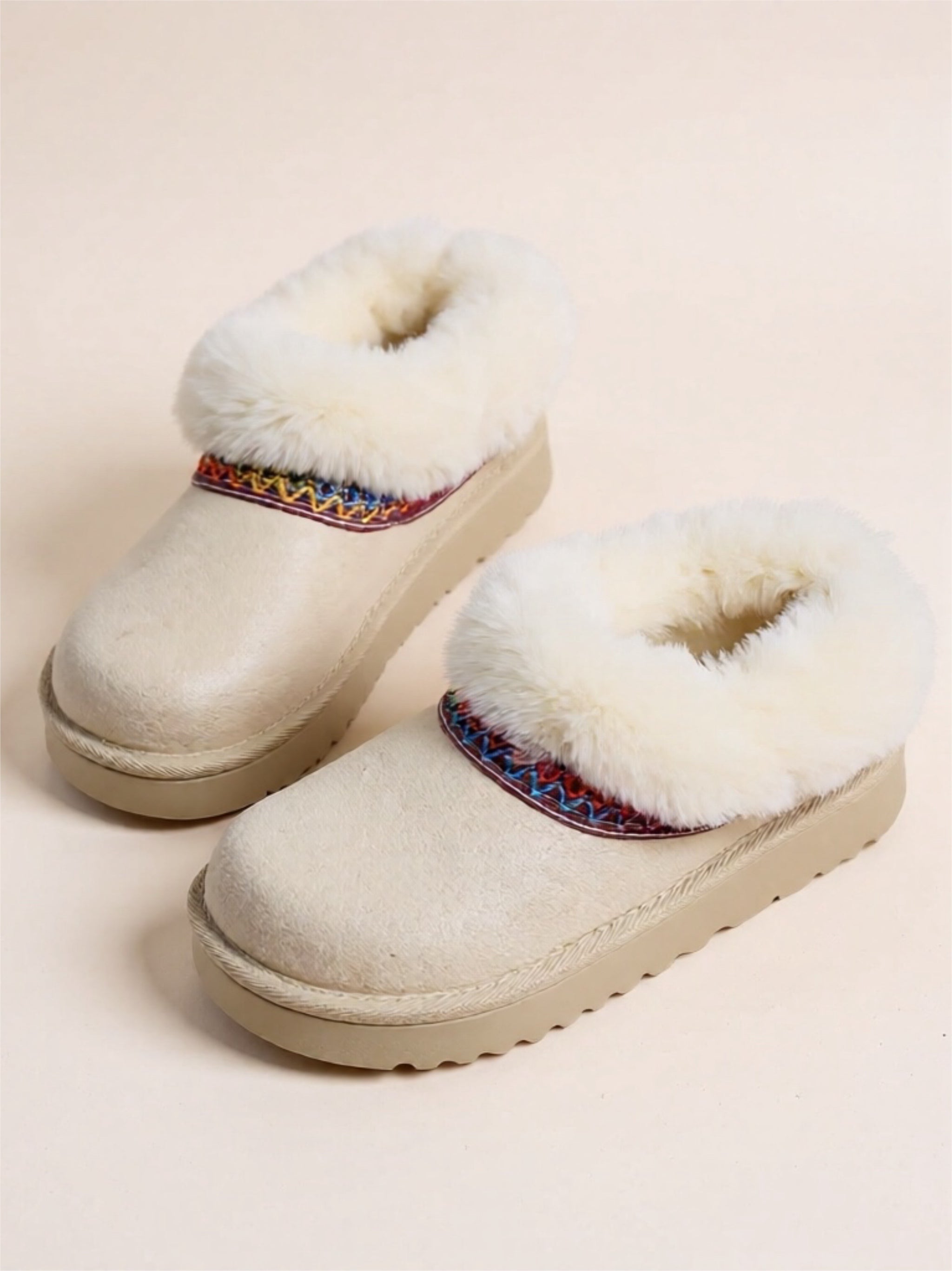Fur-Lined Boots with Woven Strap