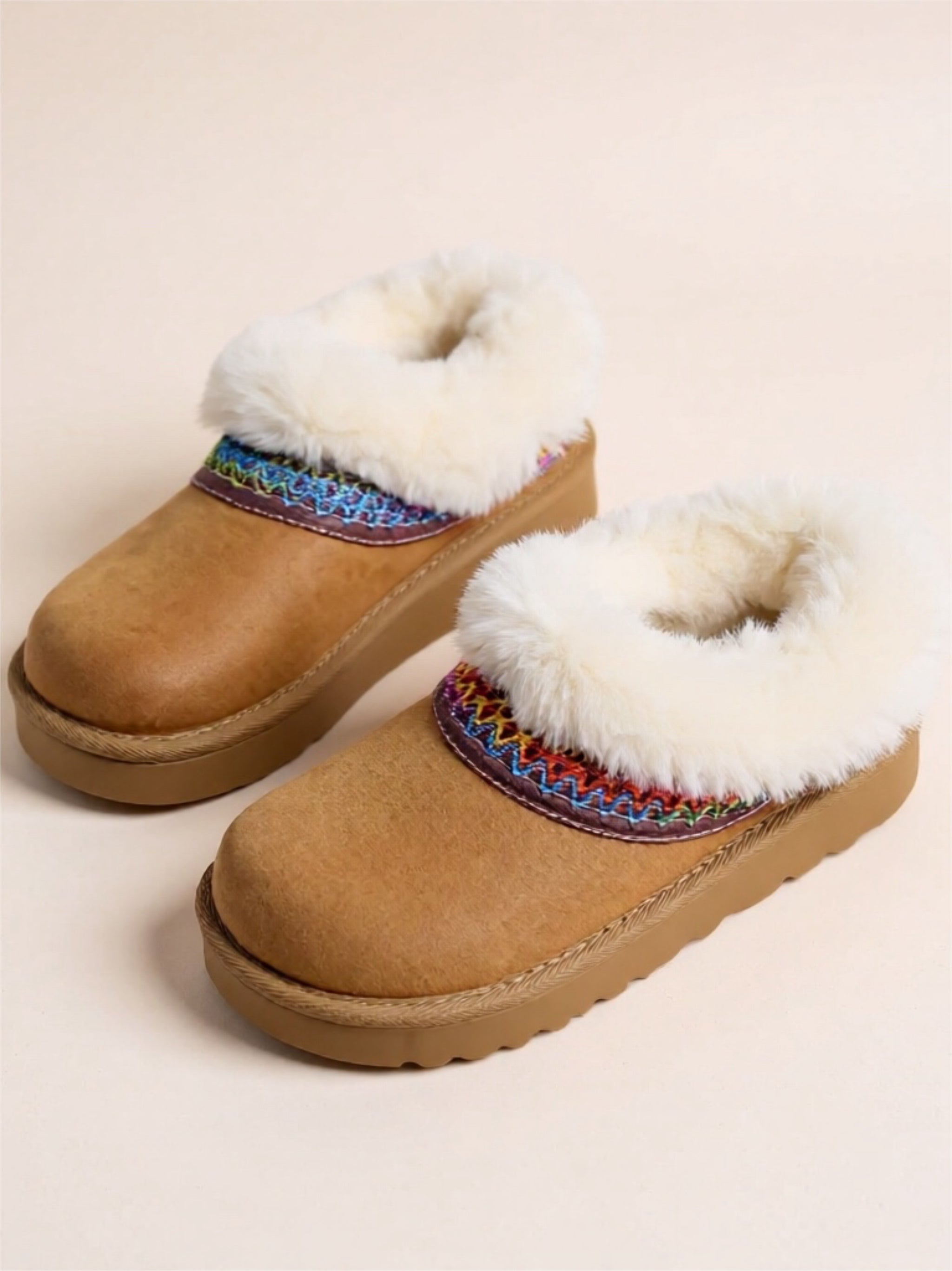 Fur-Lined Boots with Woven Strap
