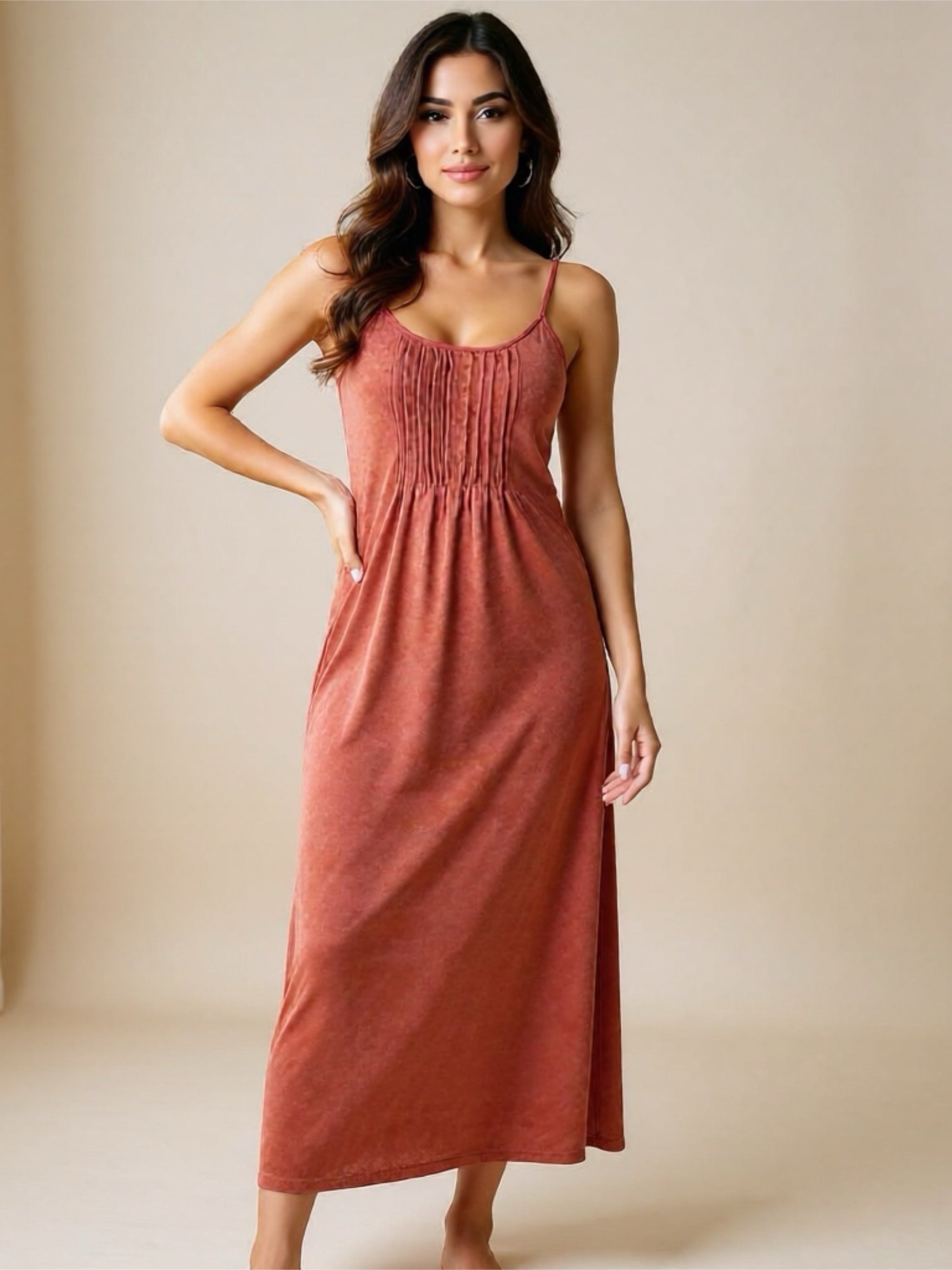Orange Nightgown with Pleated Accent
