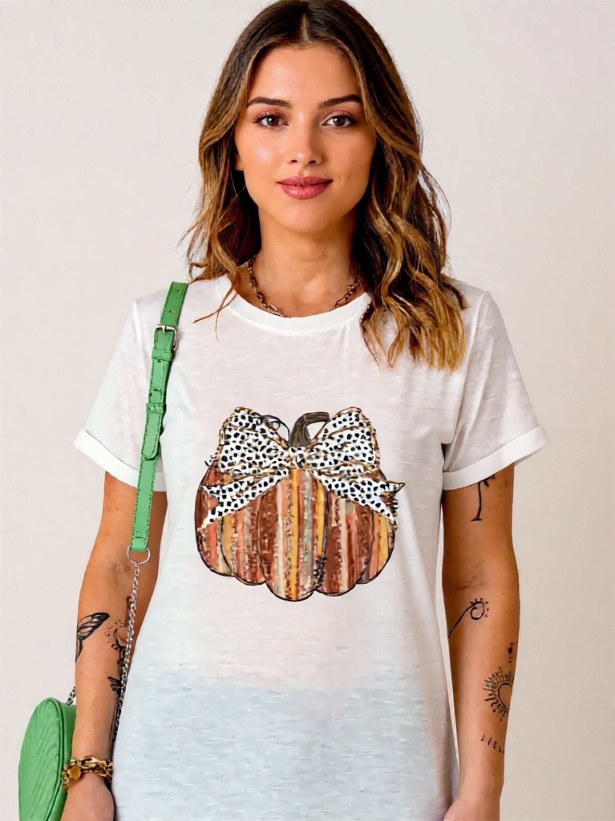 Pumpkin Round Neck Short Sleeve T-Shirt