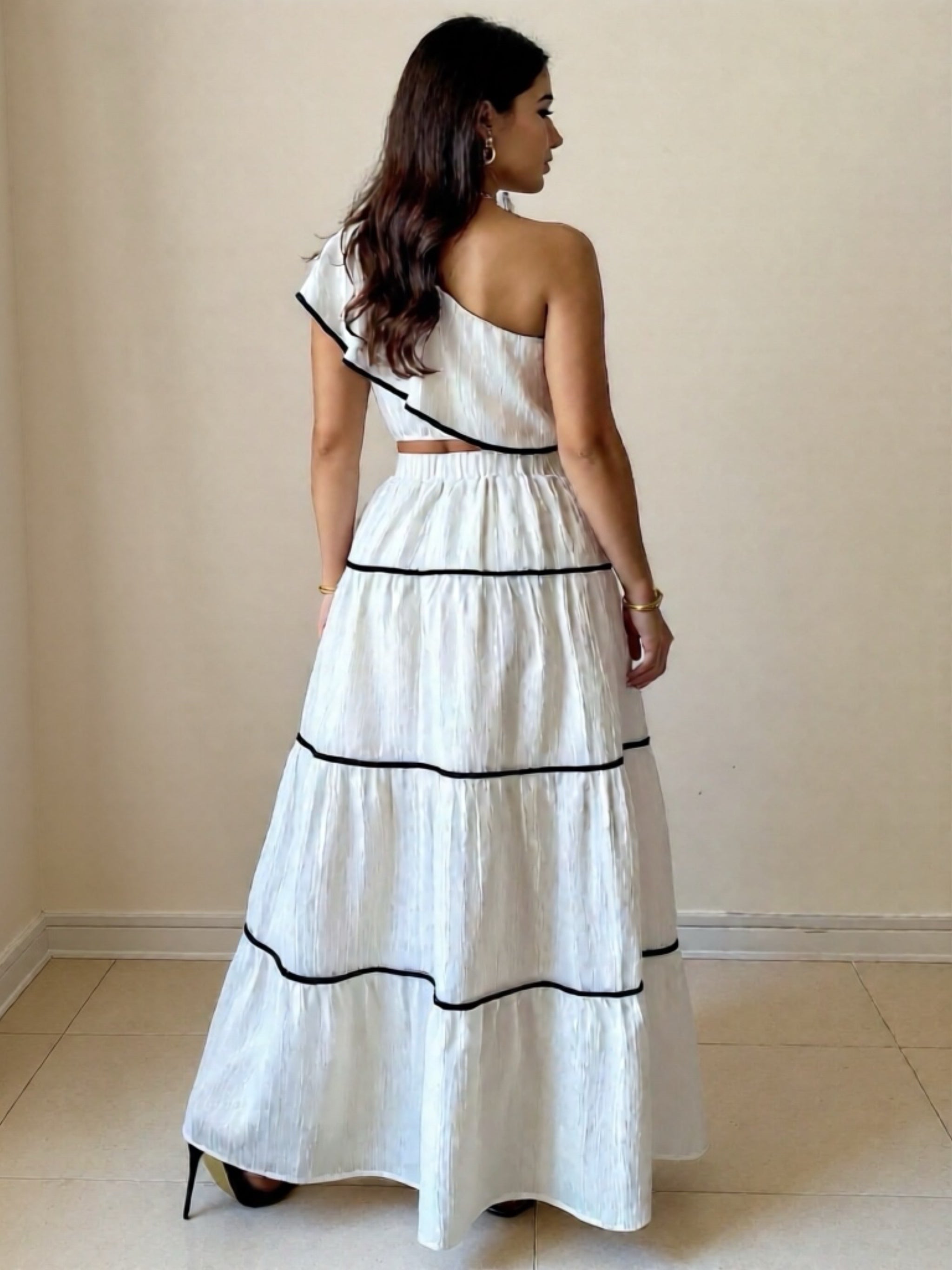 One-Shoulder Ruffle Top & Skirt Two-Piece Set