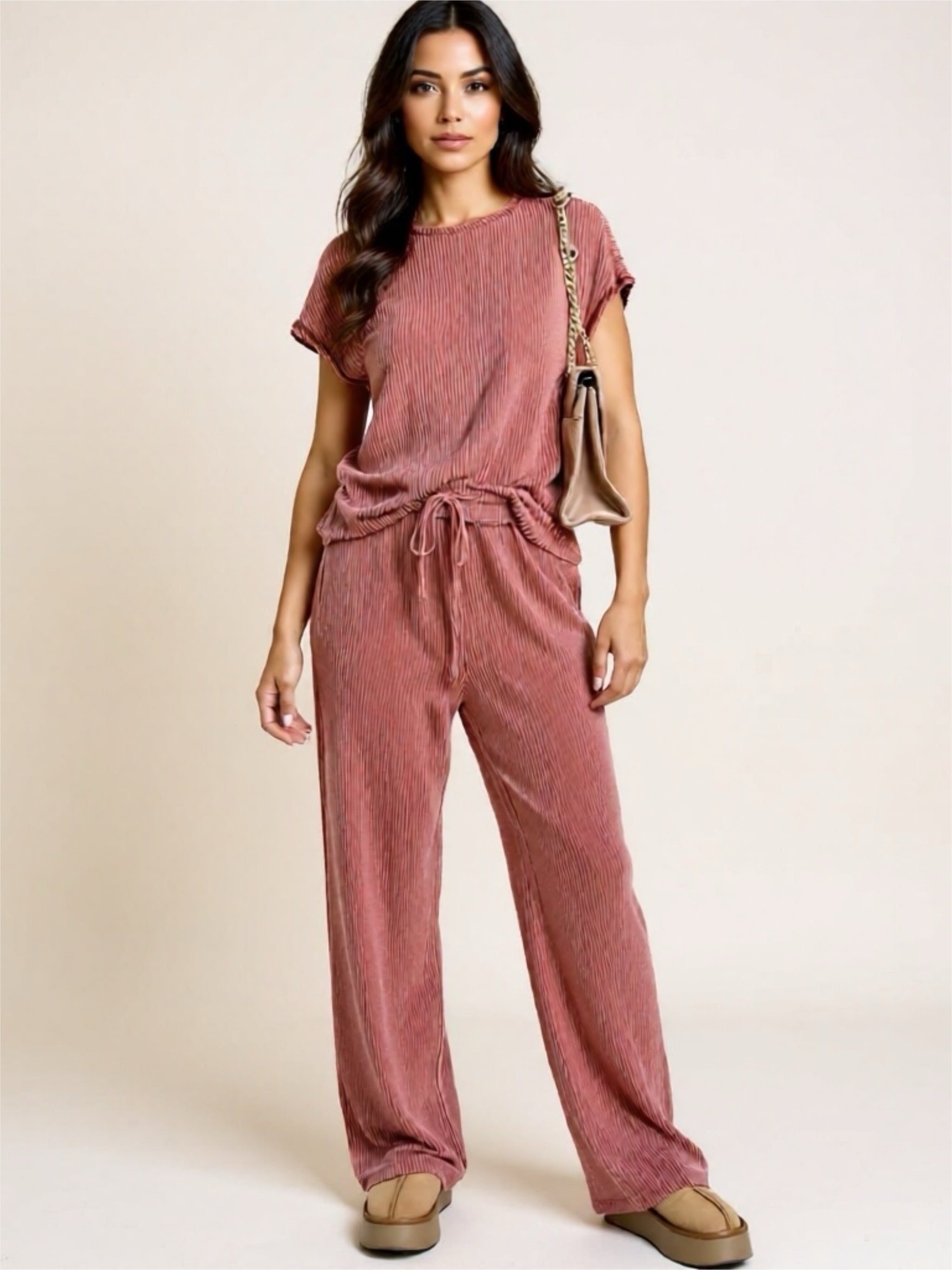 Ribbed Exposed Seam Top & Pants Set