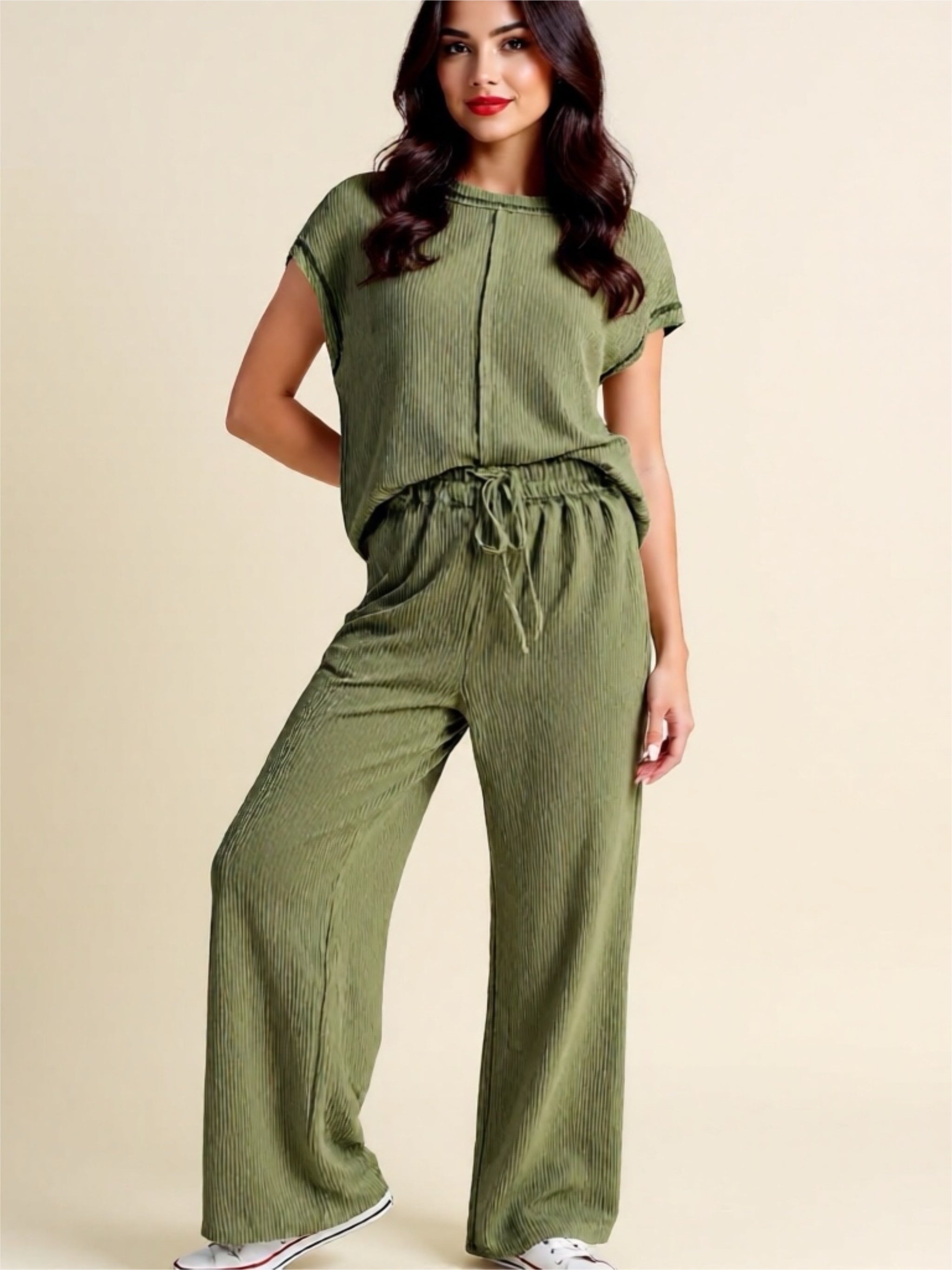 Ribbed Exposed Seam Top & Pants Set