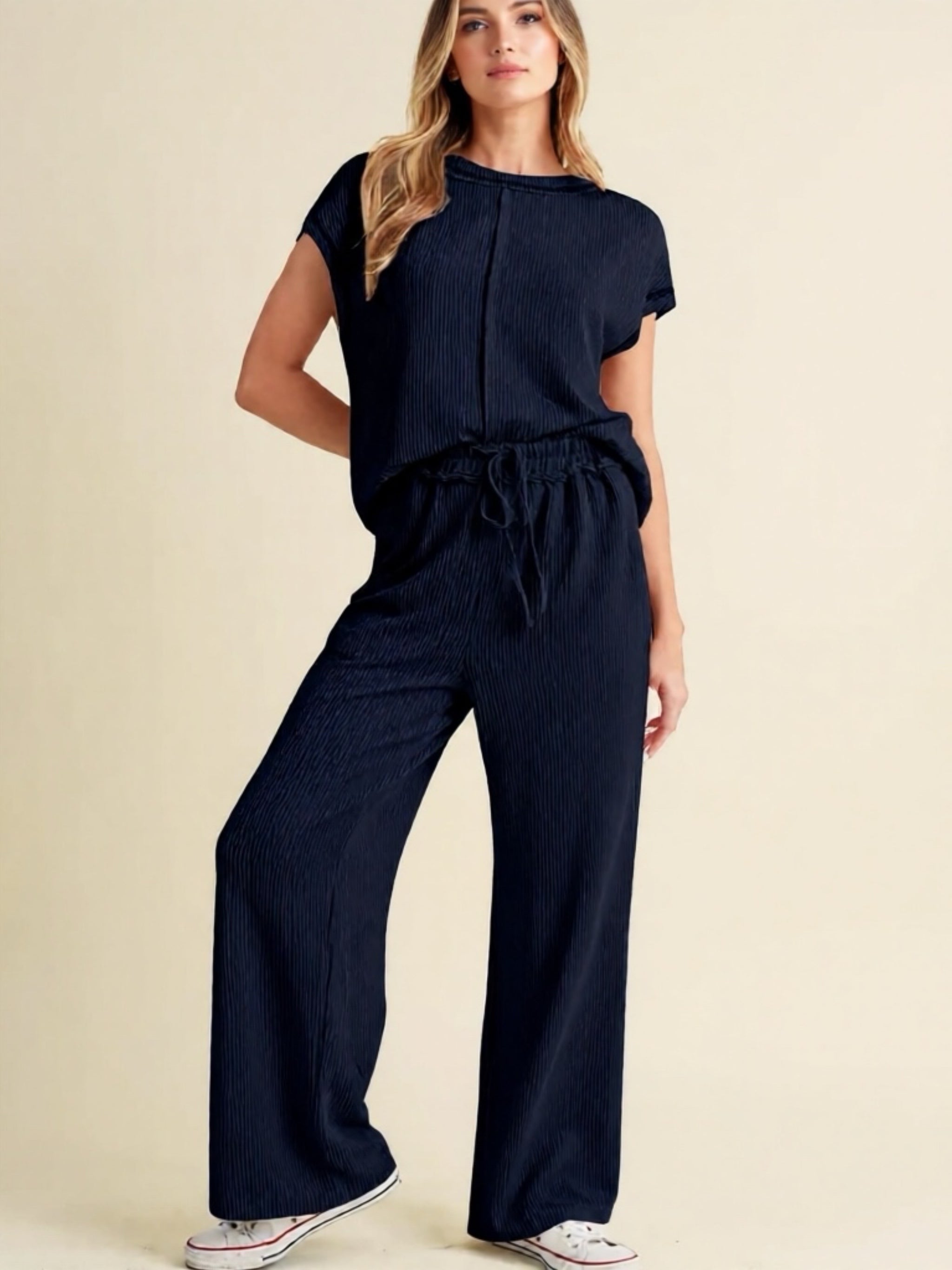 Ribbed Exposed Seam Top & Pants Set