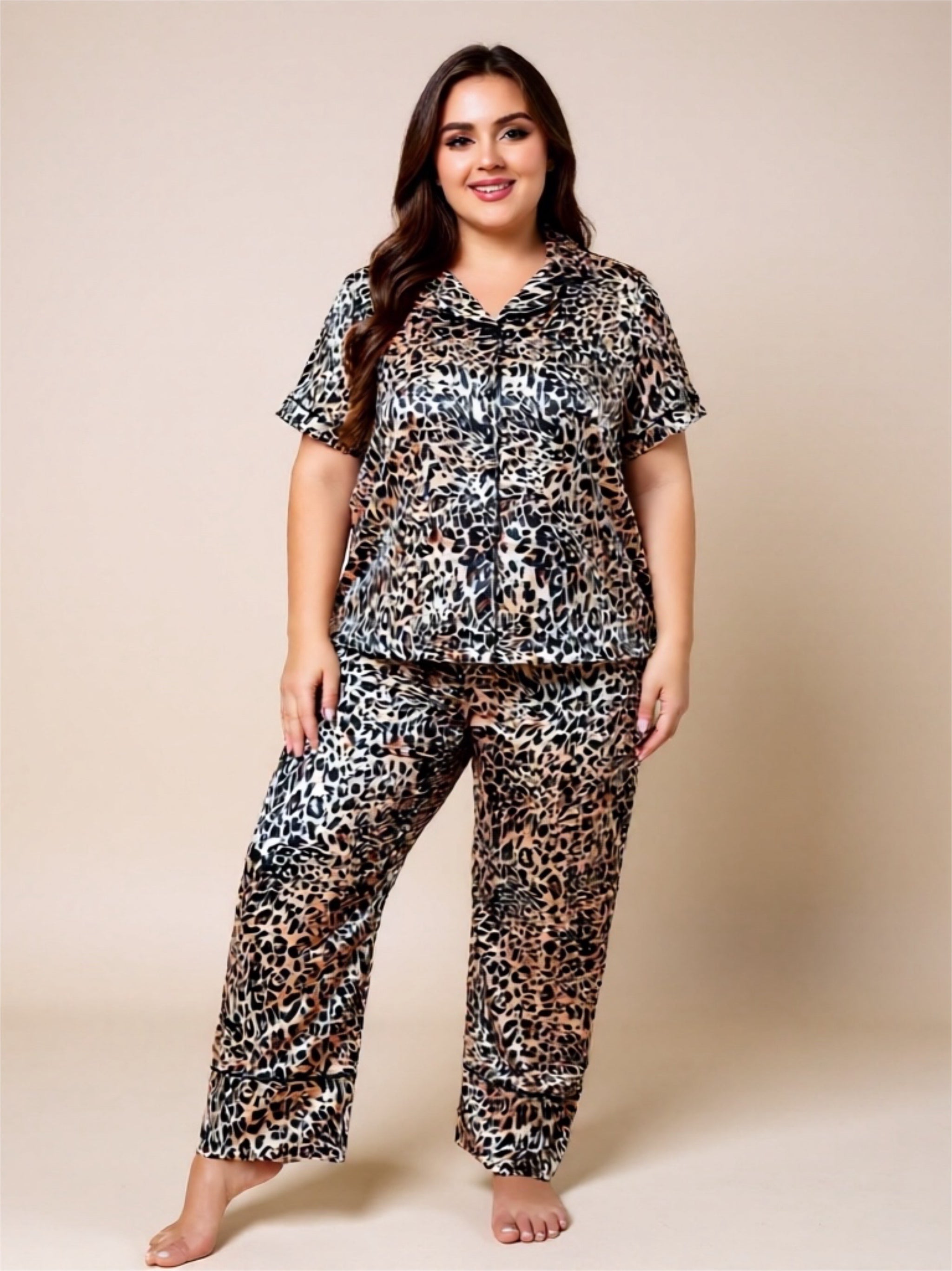 Leopard Short Sleeve Top & Pants Pajama Set