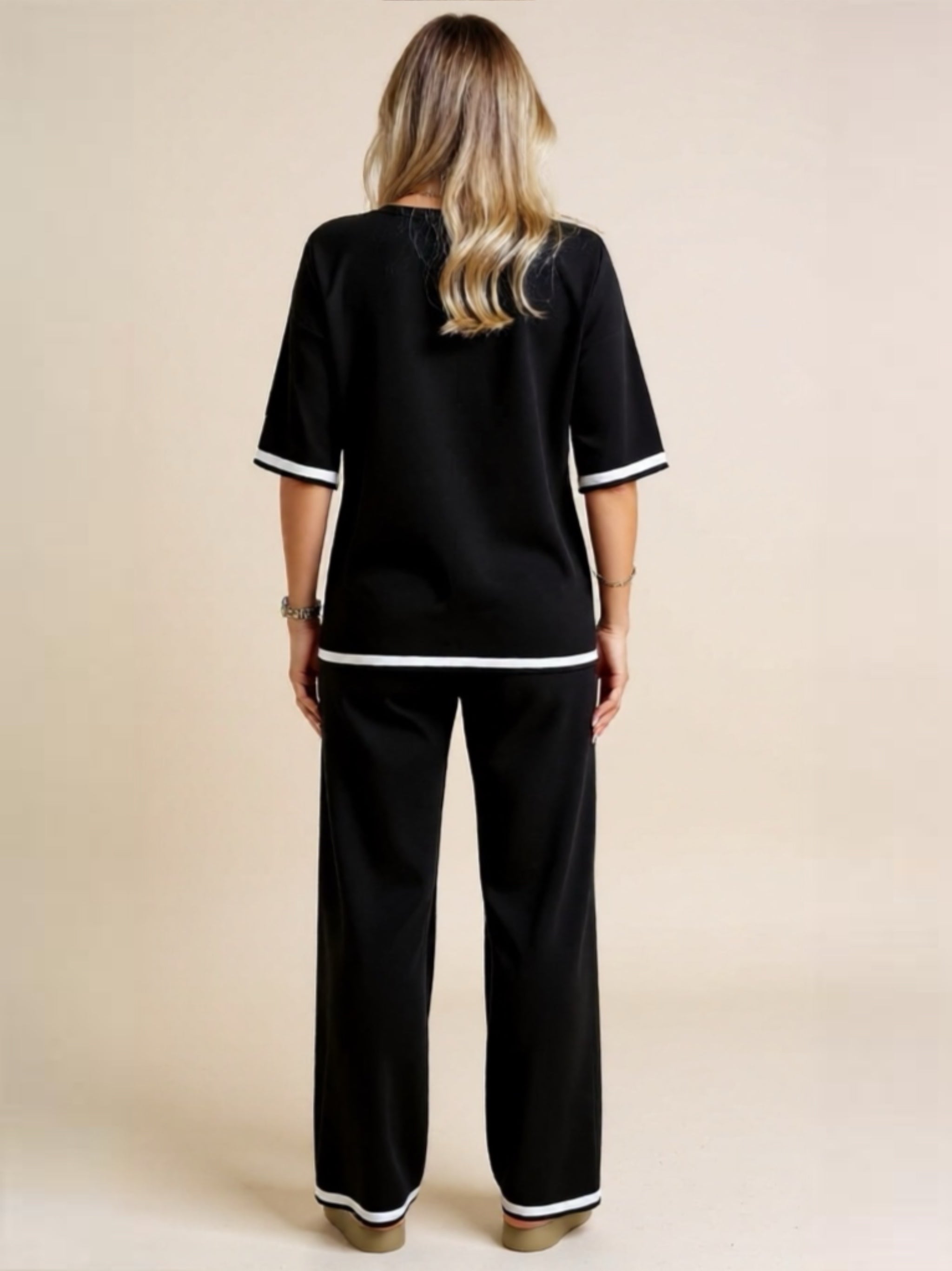 Devine Contrast Trim Half Sleeve Top & Pants Set