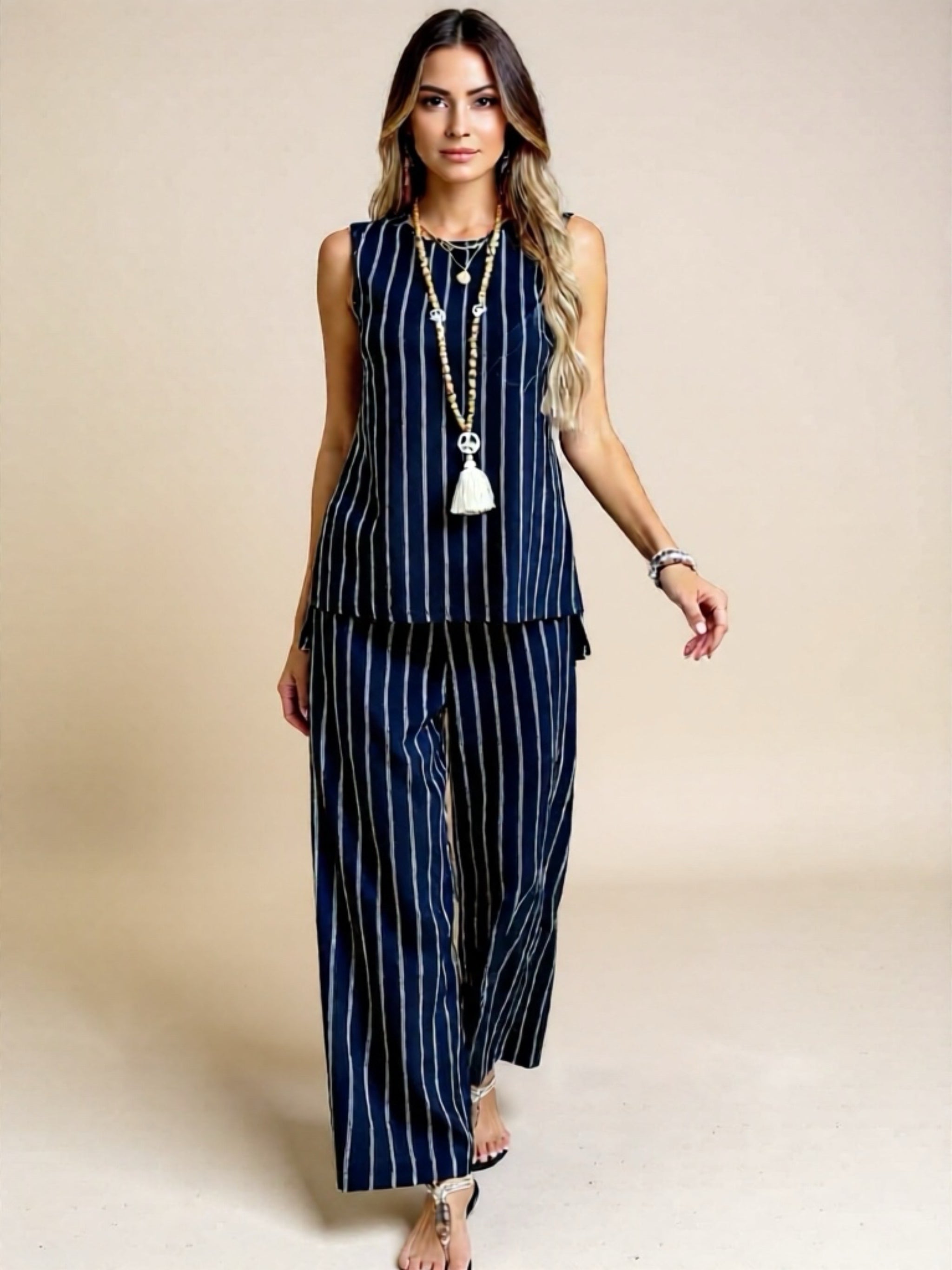 Striped Sleeveless Top & Pants Two-Piece Set