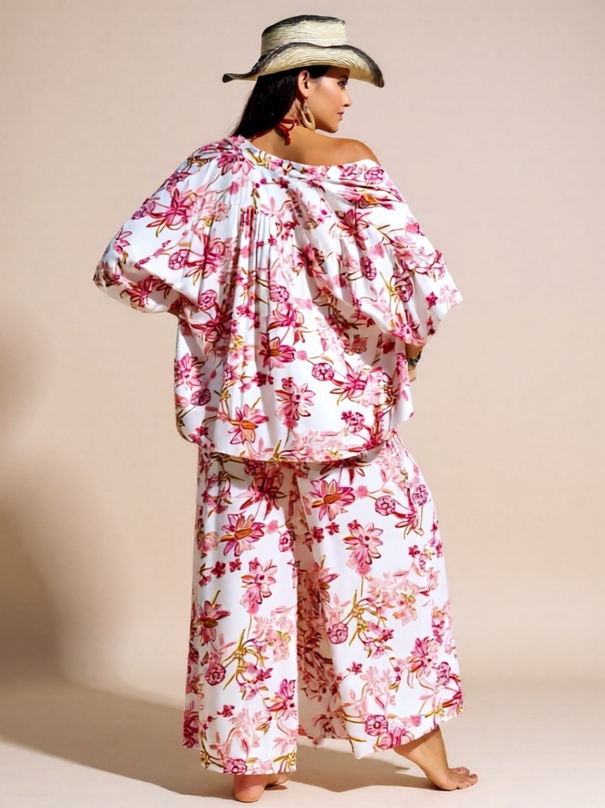 Printed Open Front Half Sleeve Top &  Pants Set