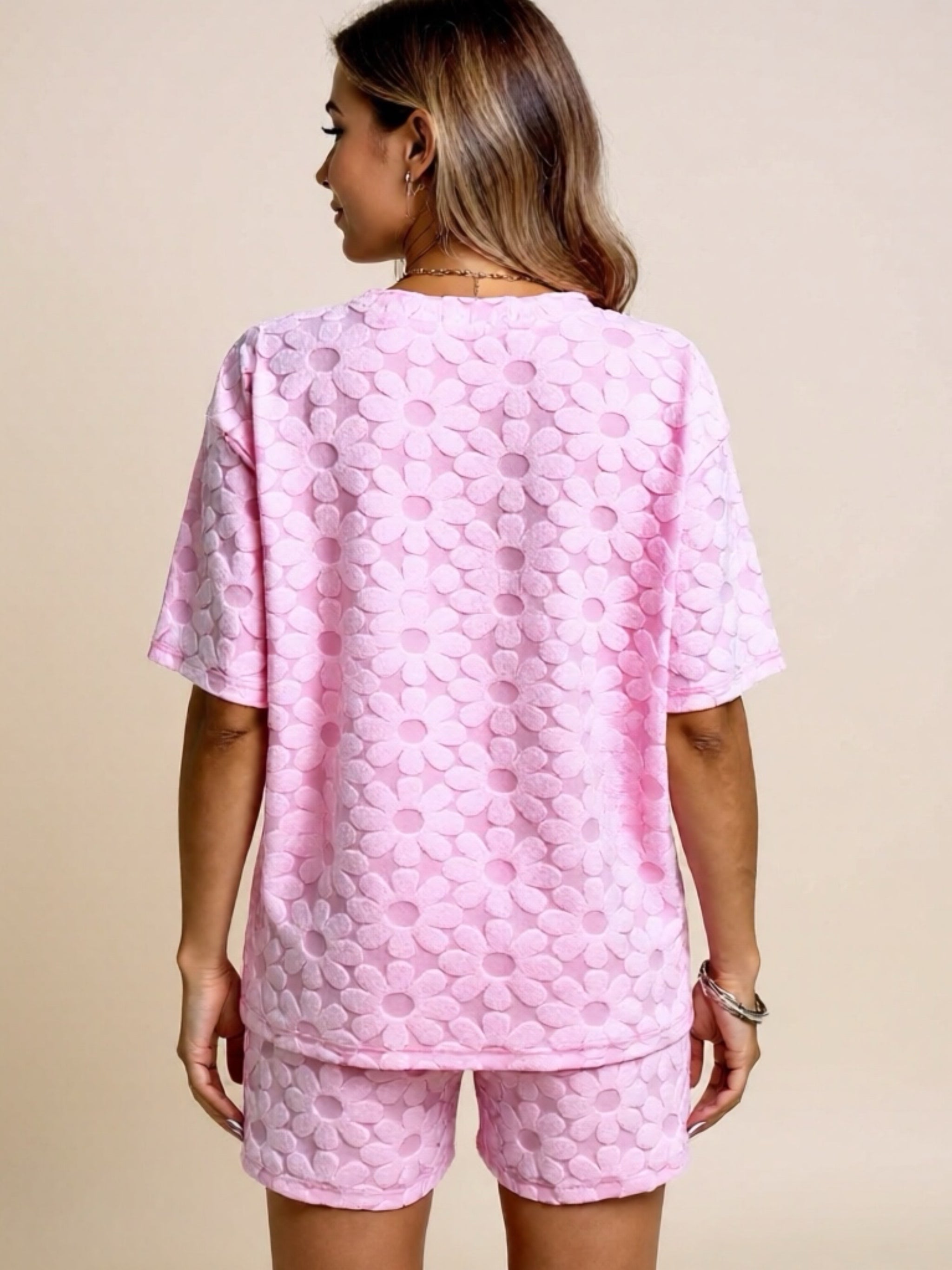 Flower Round Neck Top & Shorts Lounge Set