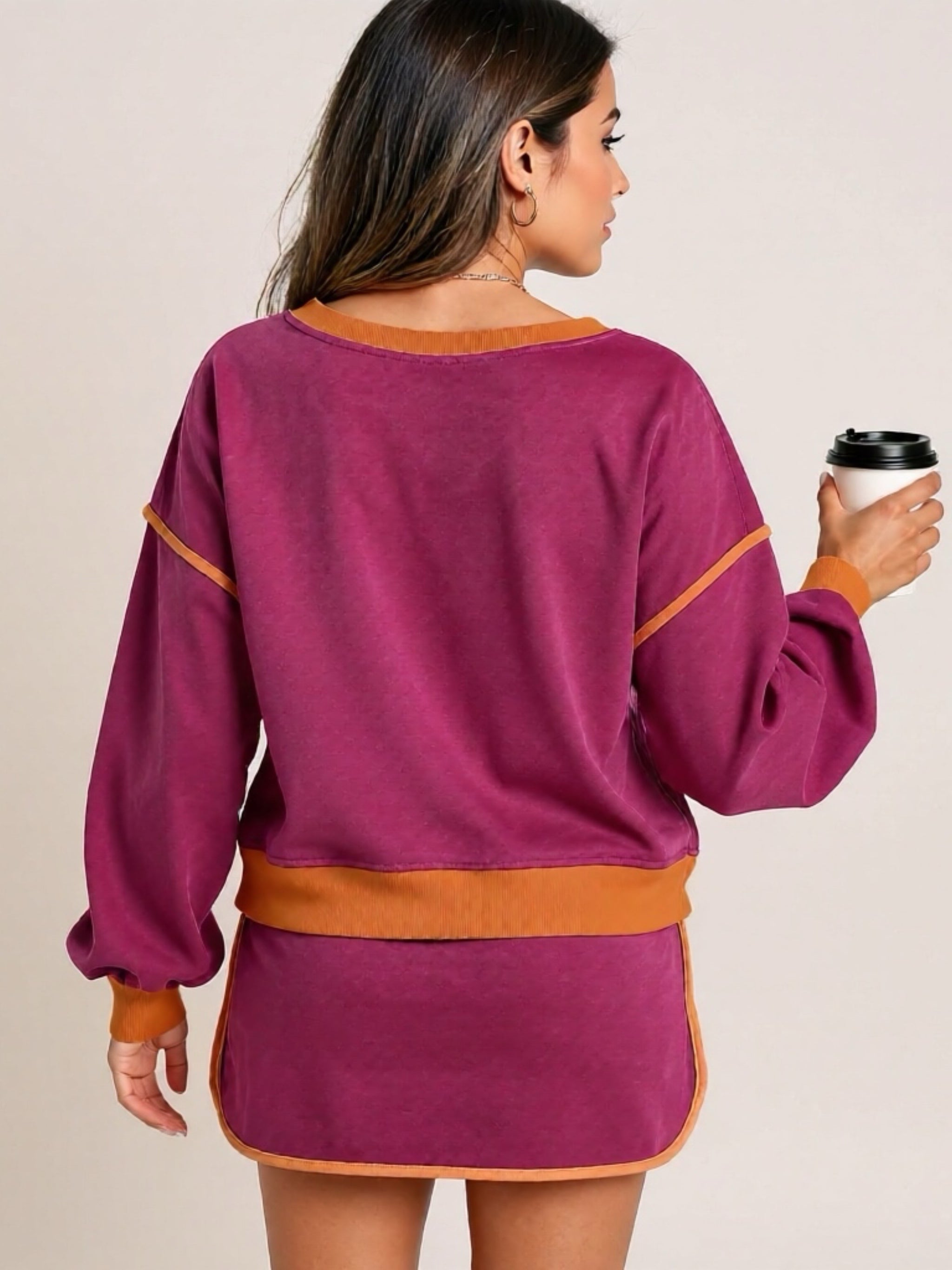 Contrast Trim Long Sleeve Top & Skort Set