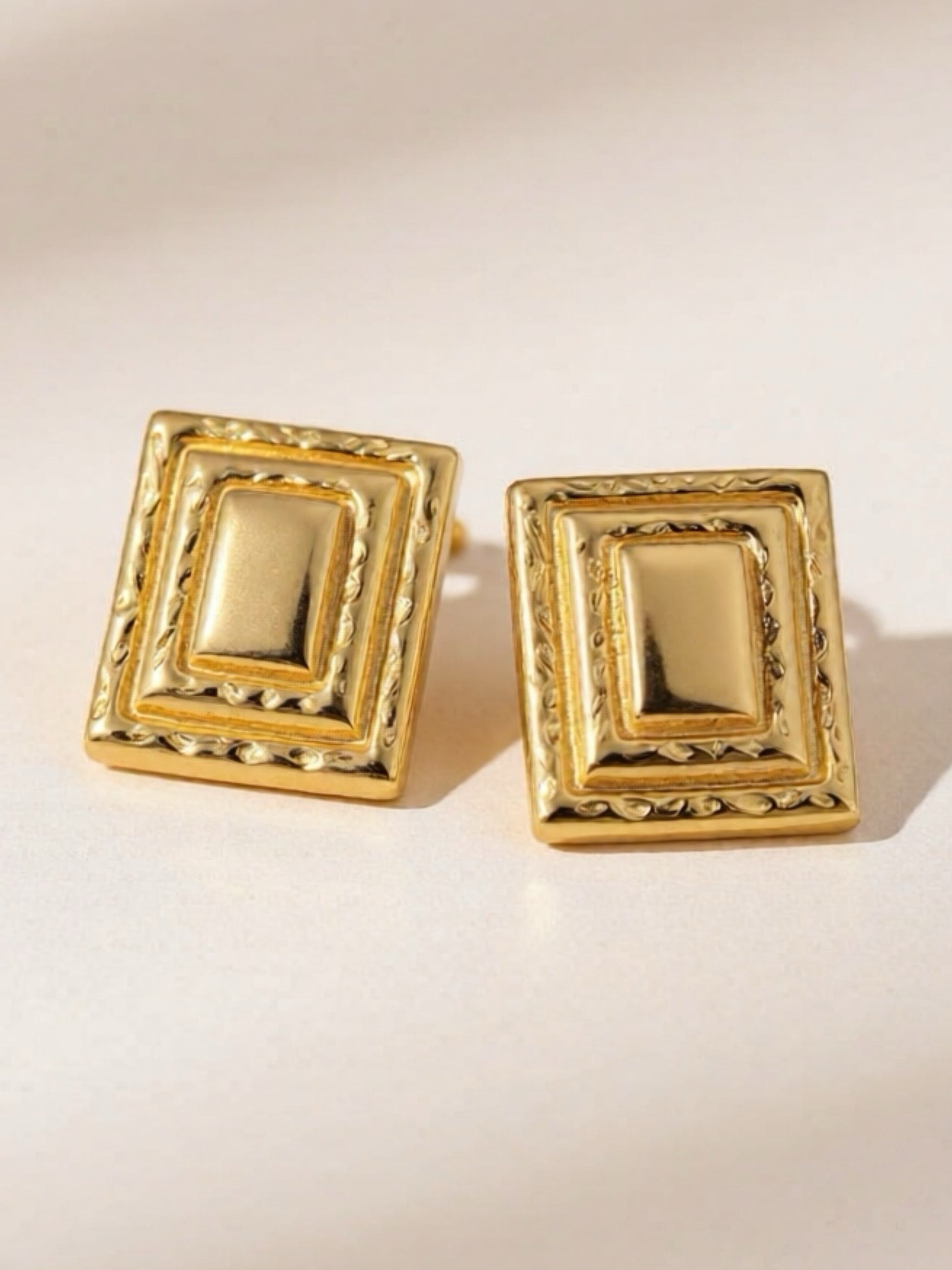18K Gold Stainless Steel Square Shape Earrings