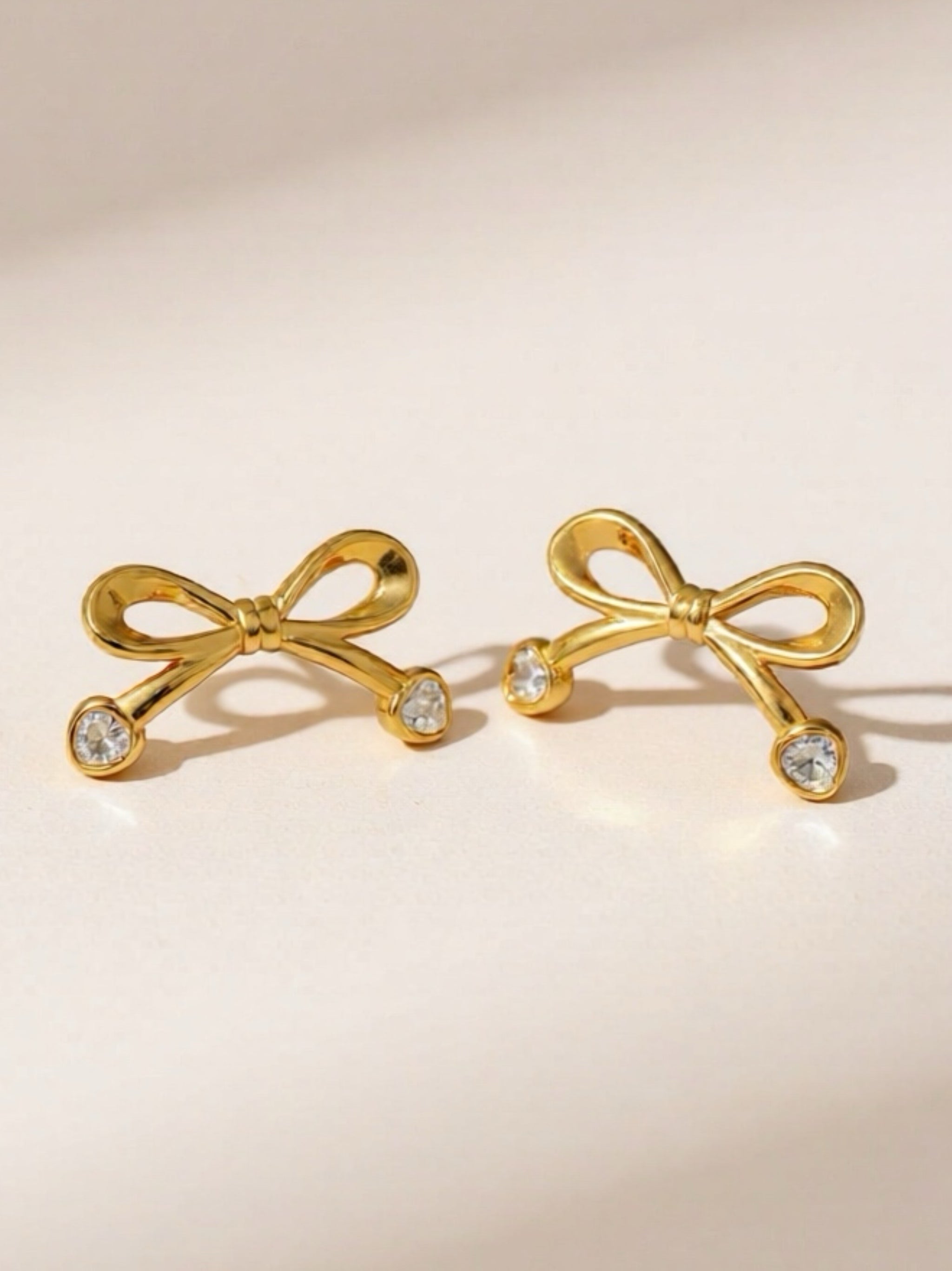 Gold Stainless Steel Inlaid CZ Bow Earrings