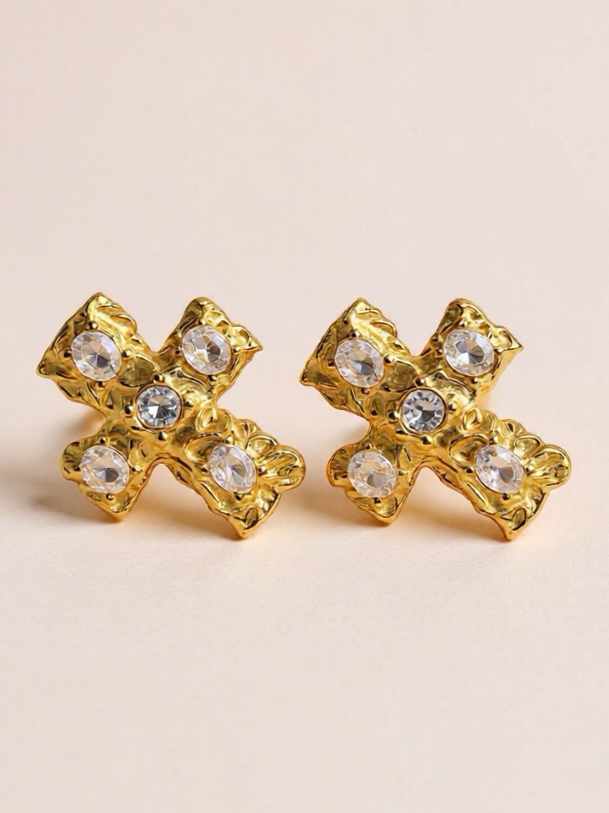 18K Gold Stainless Steel CZ Cross Earrings