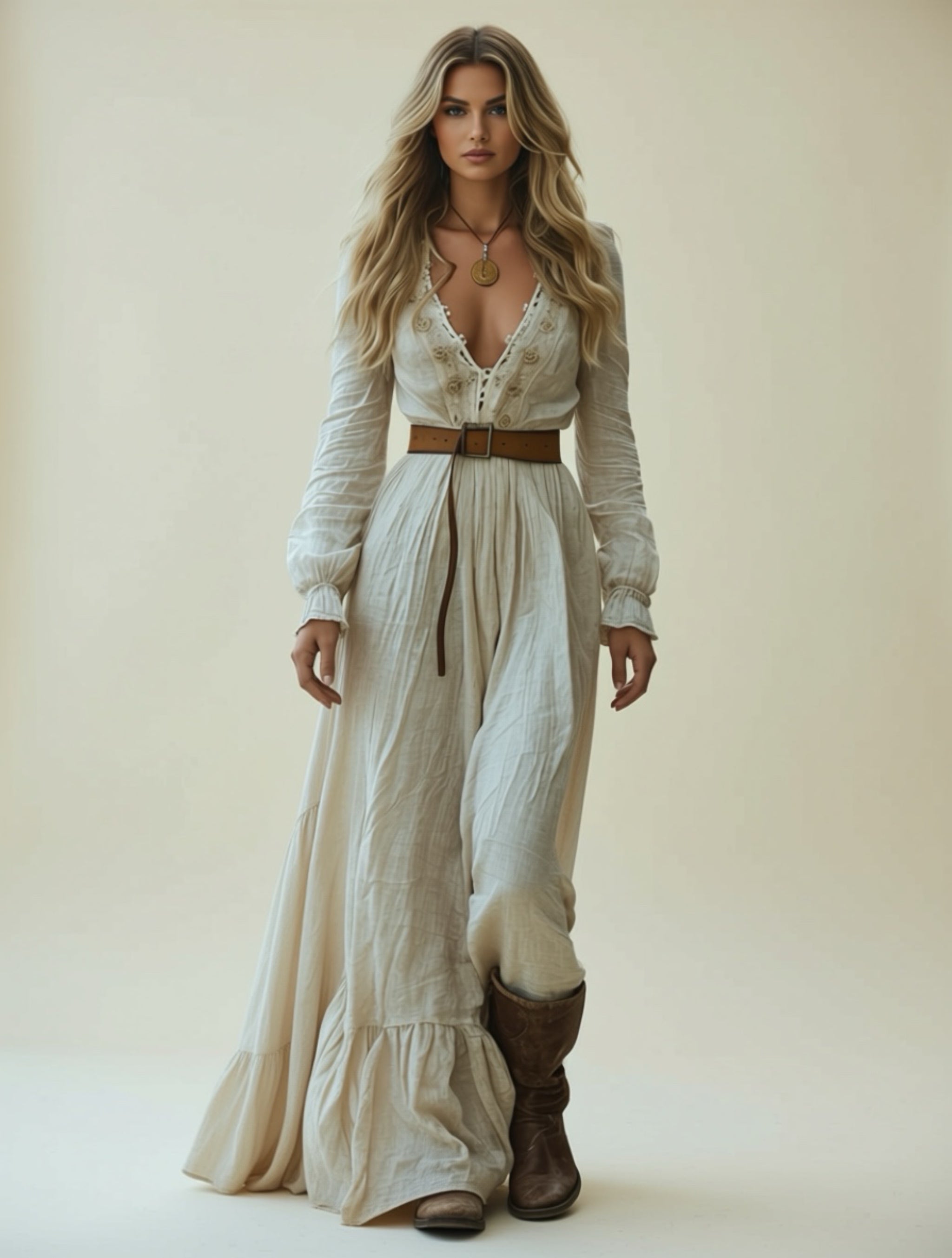 Boho Lace Trim Maxi Dress