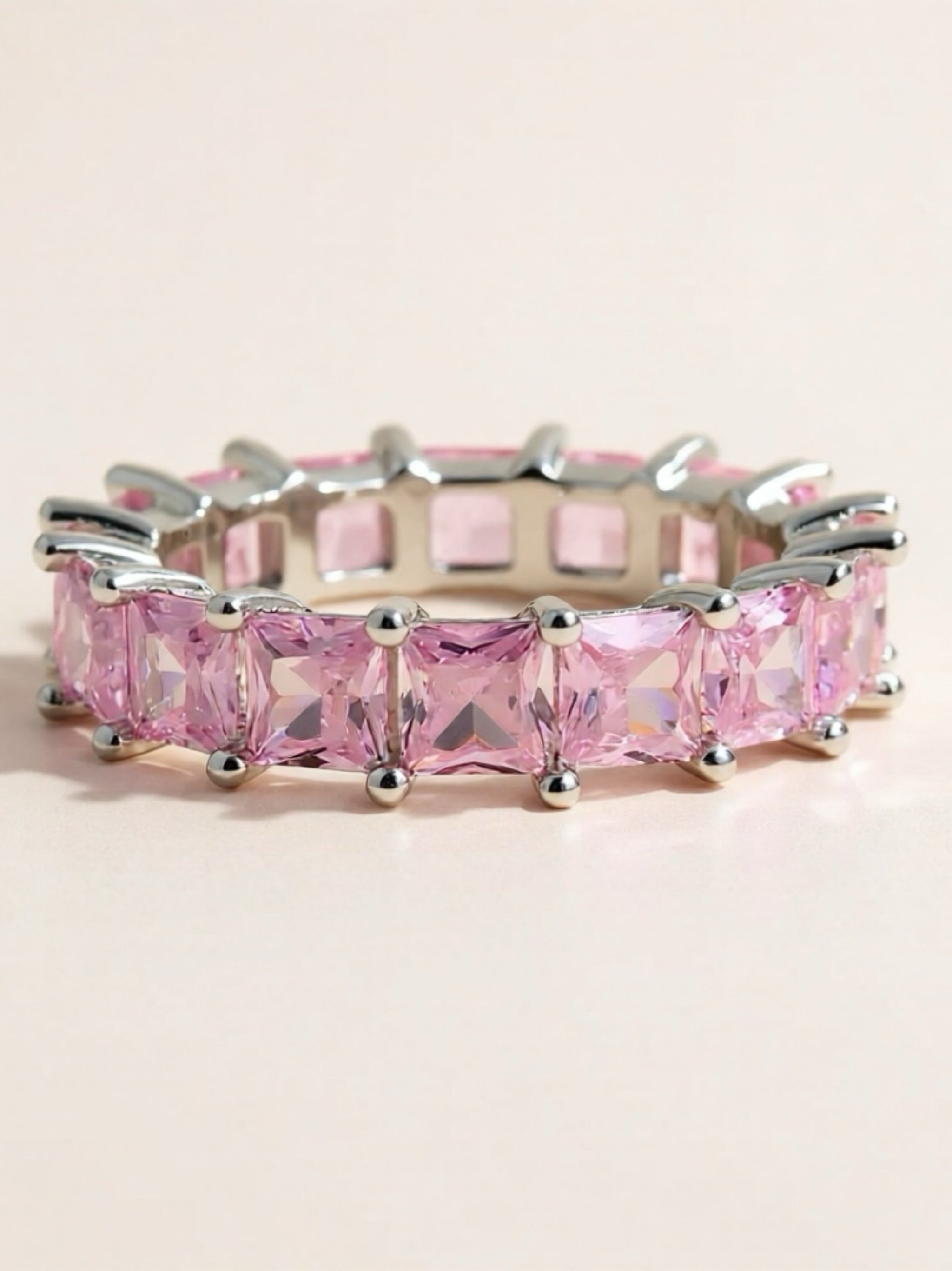 Pink 925 Sterling Silver Inlaid CZ Ring