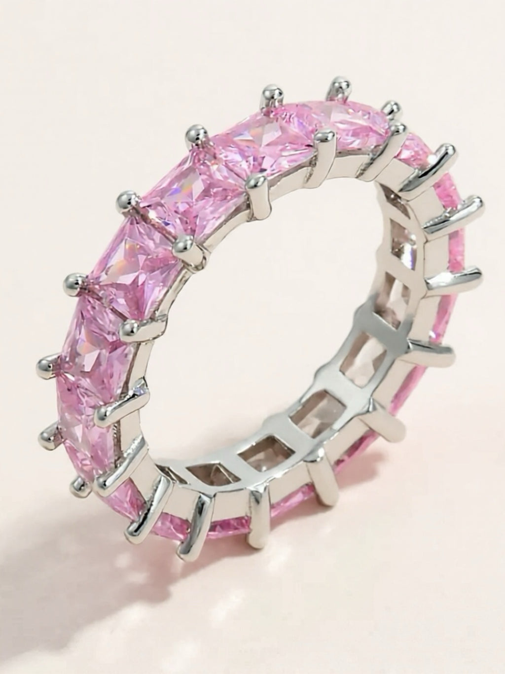 Pink 925 Sterling Silver Inlaid CZ Ring