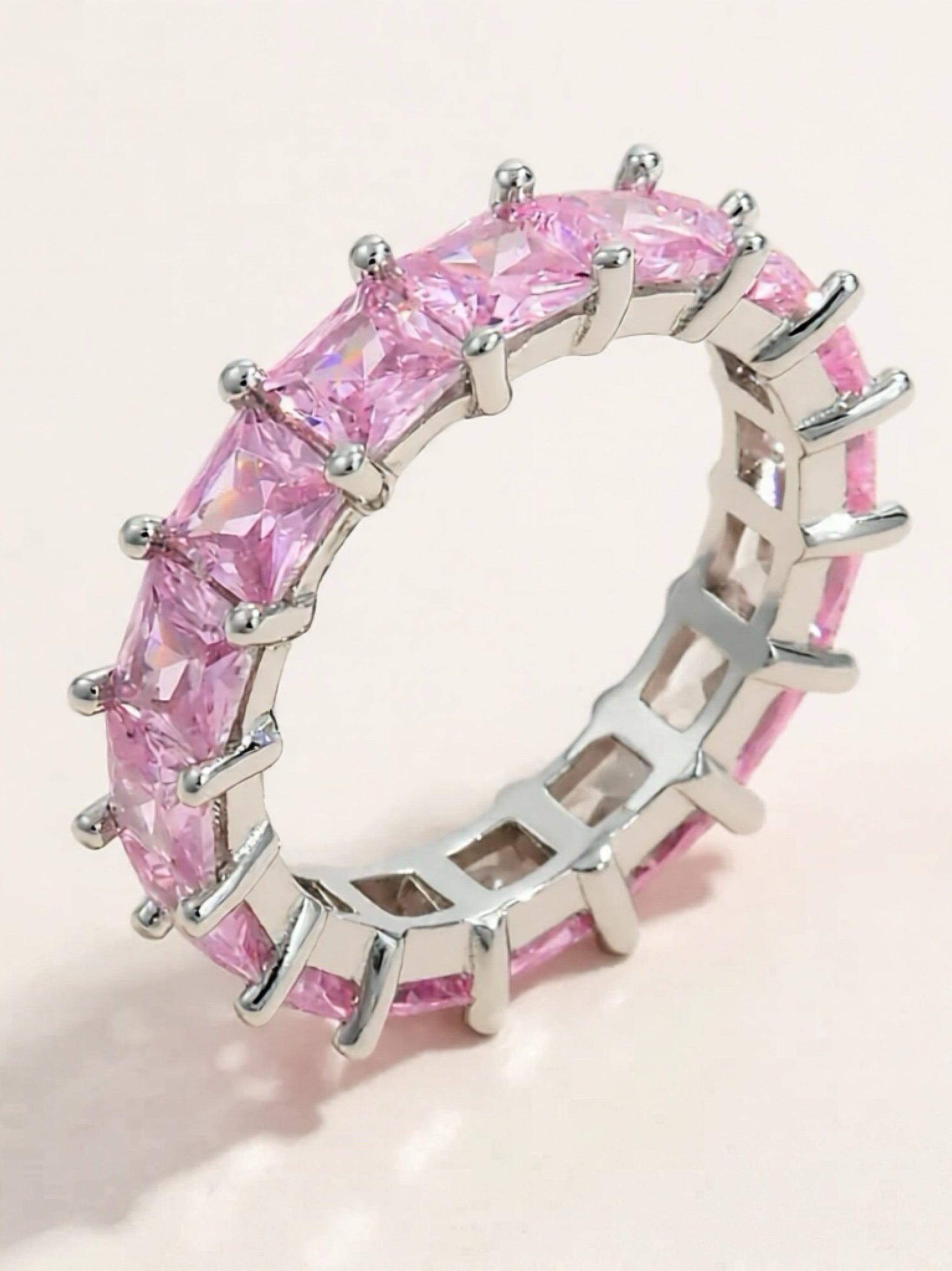 Pink 925 Sterling Silver Inlaid CZ Ring