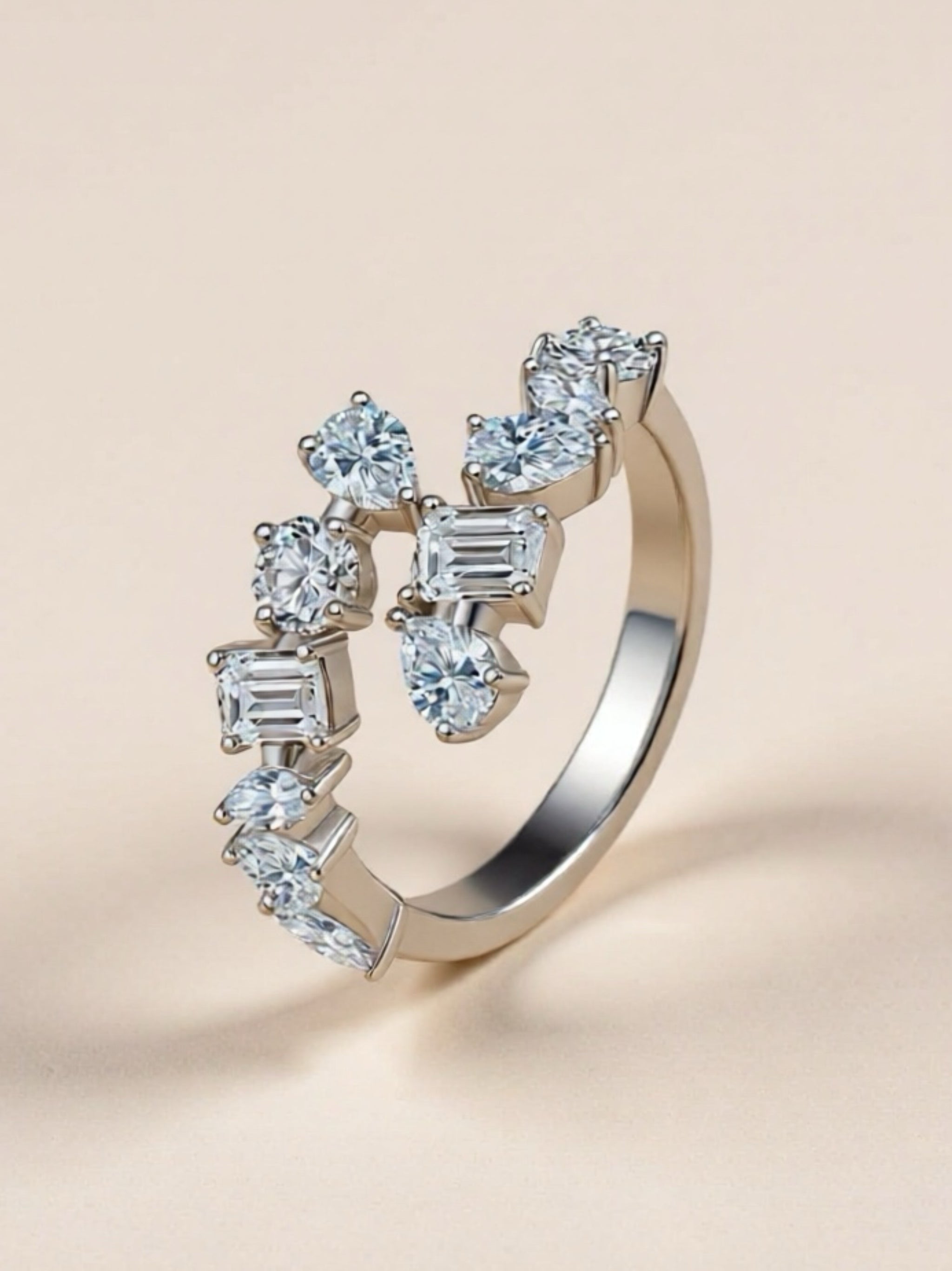 2.6 Carat Moissanite 925 Sterling Silver Bypass Ring