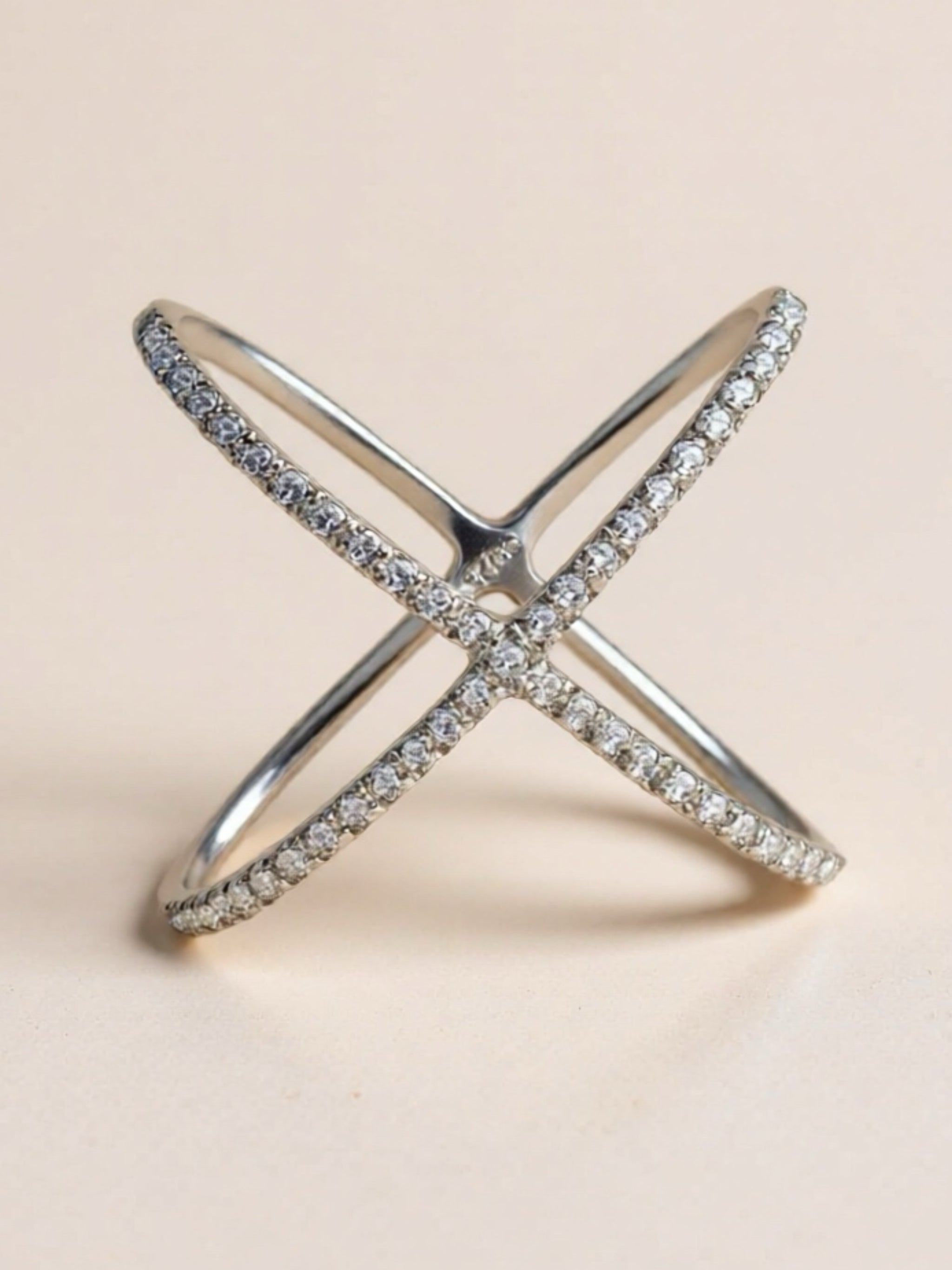 925 Sterling Silver Moissanite Crisscross Ring