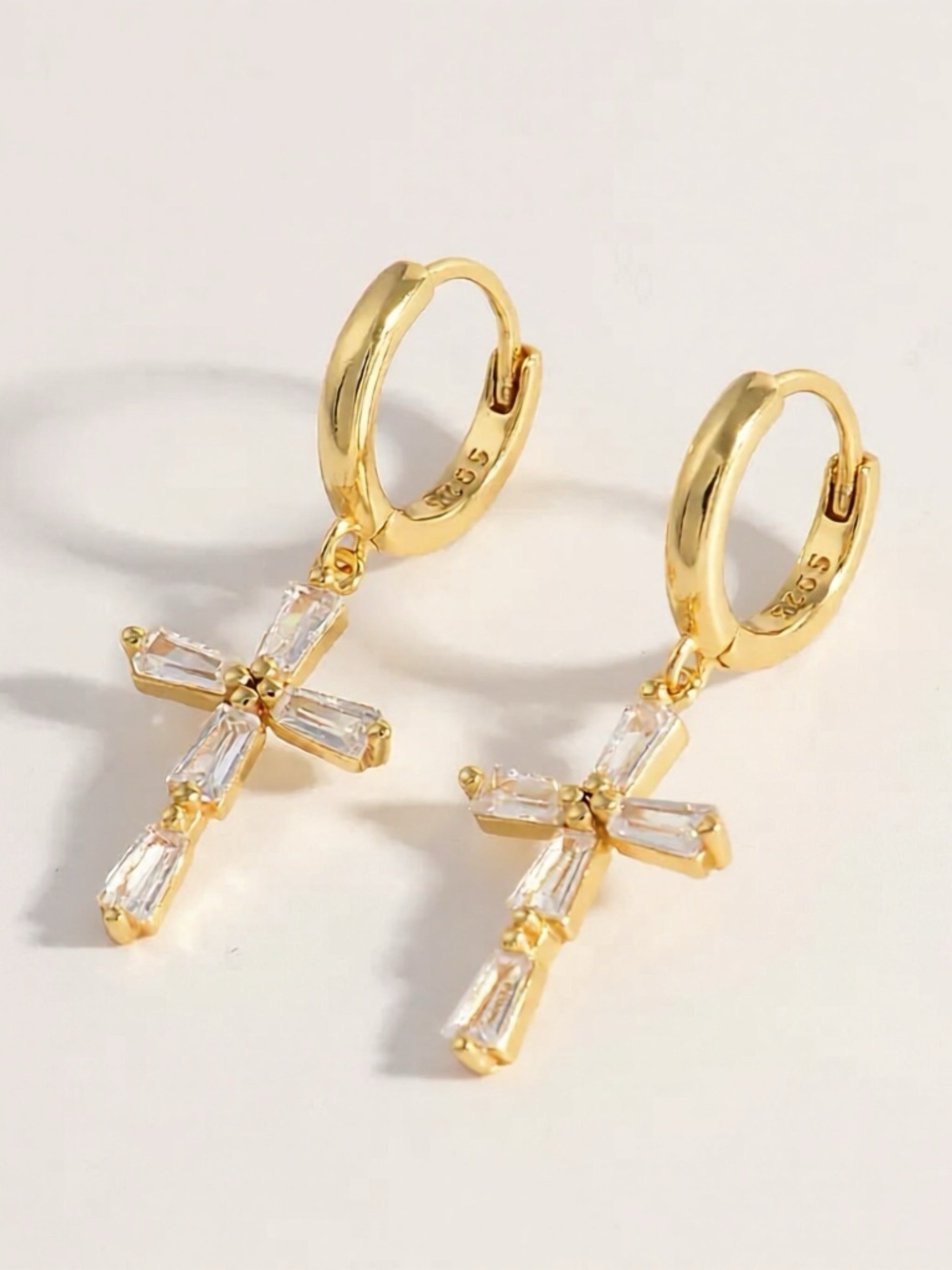 925 Sterling Silver CZ Cross Earrings