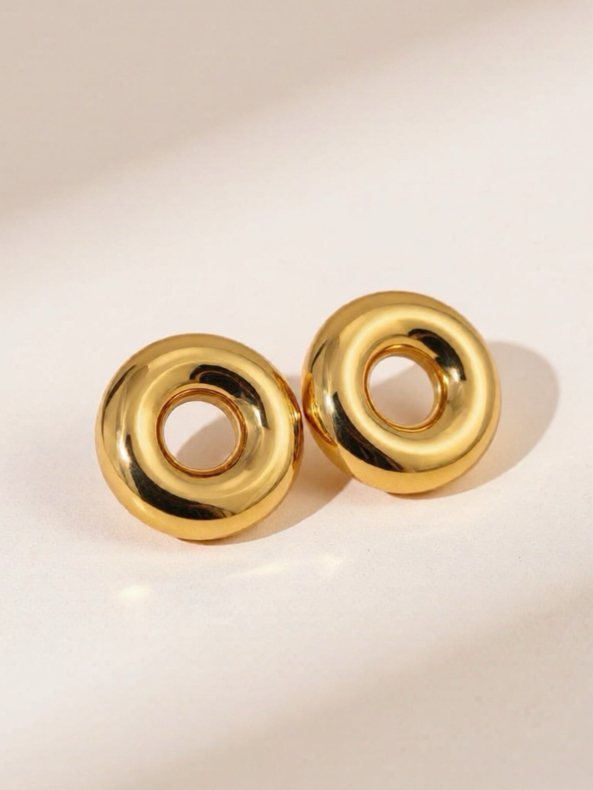 Gold Stainless Steel Cutout Round Shape Earrings