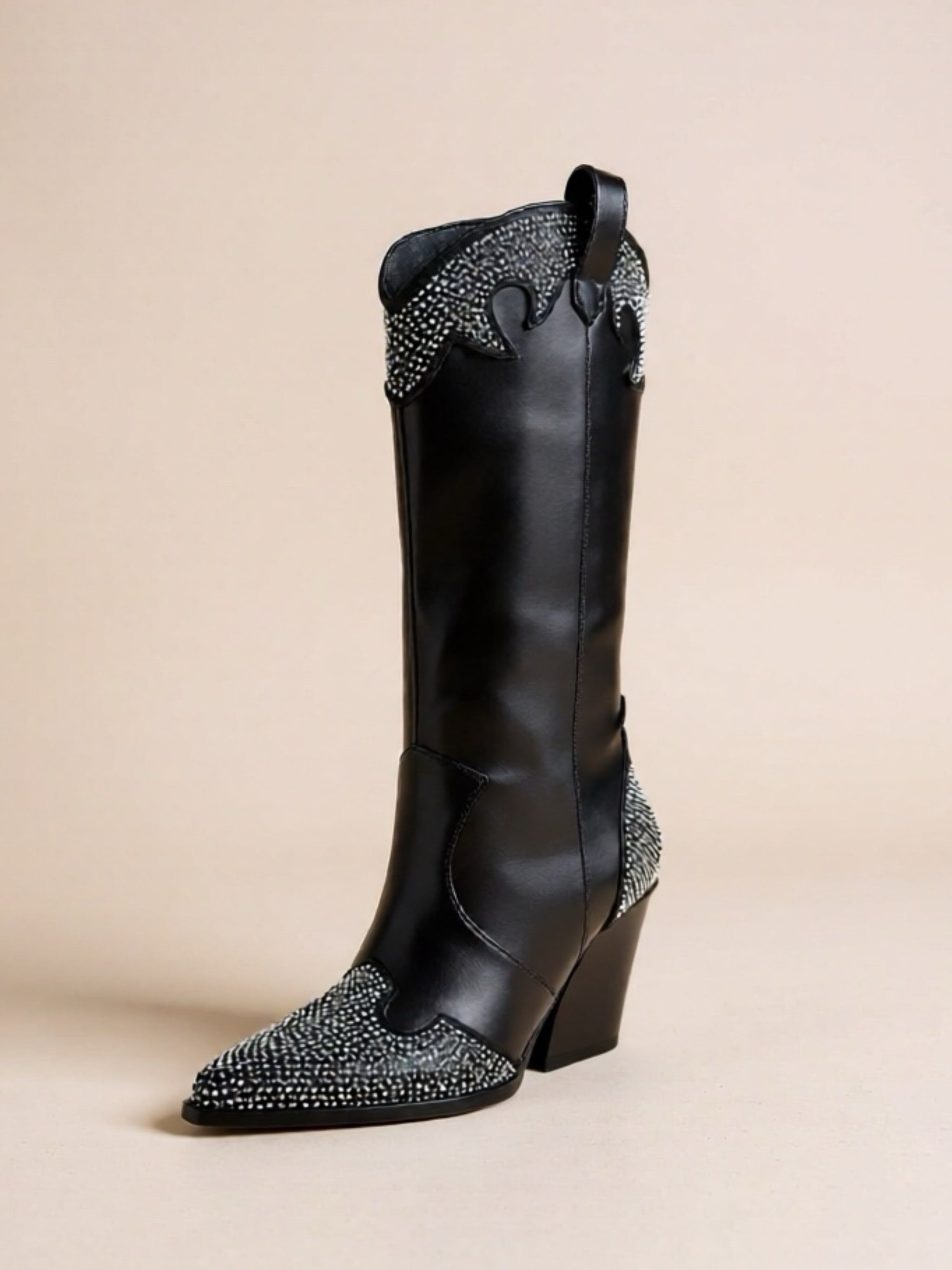 Rhinestone Chunky Heel Western Boots