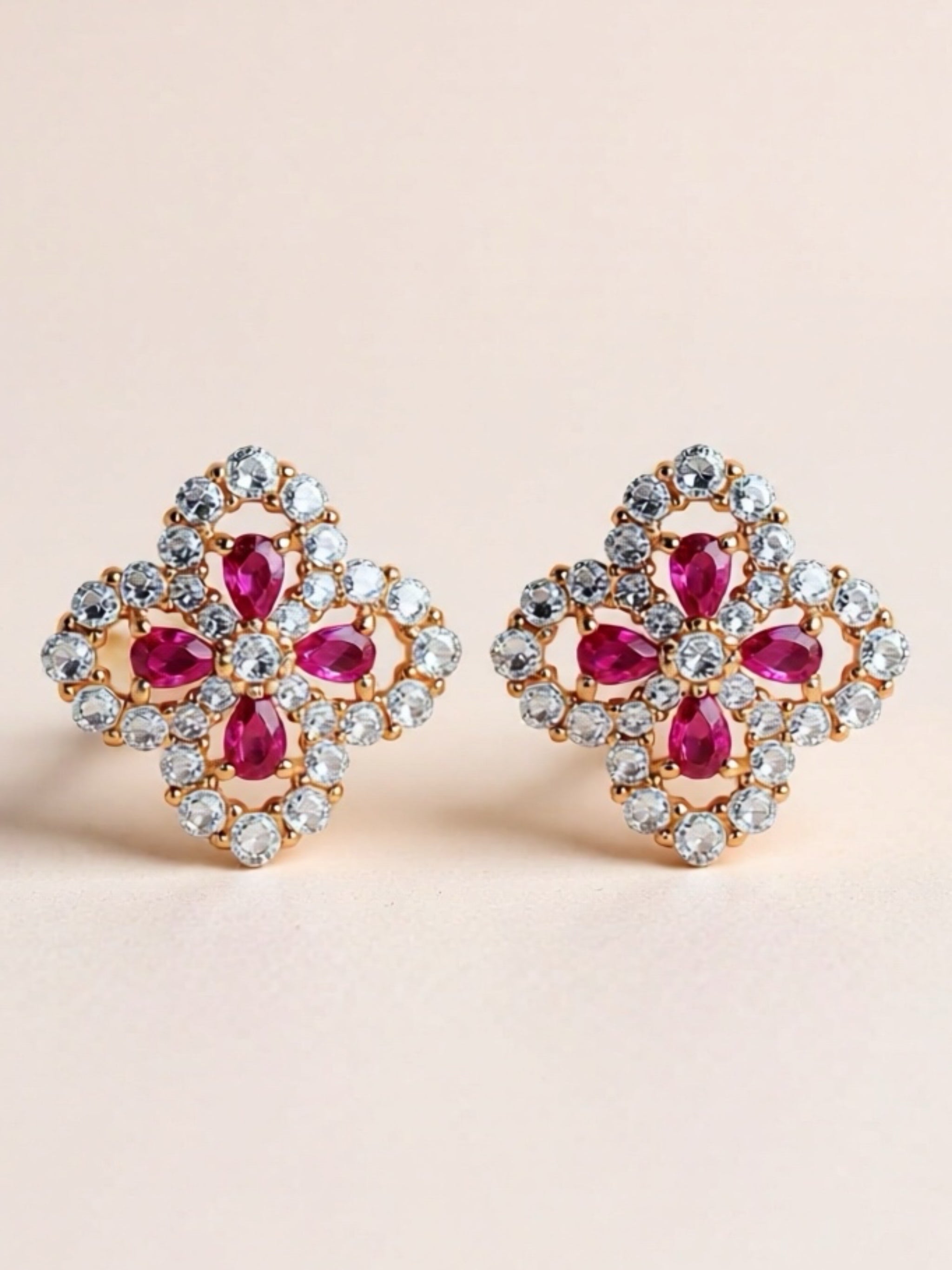 925 Sterling Silver Ruby Flower Stud Earrings