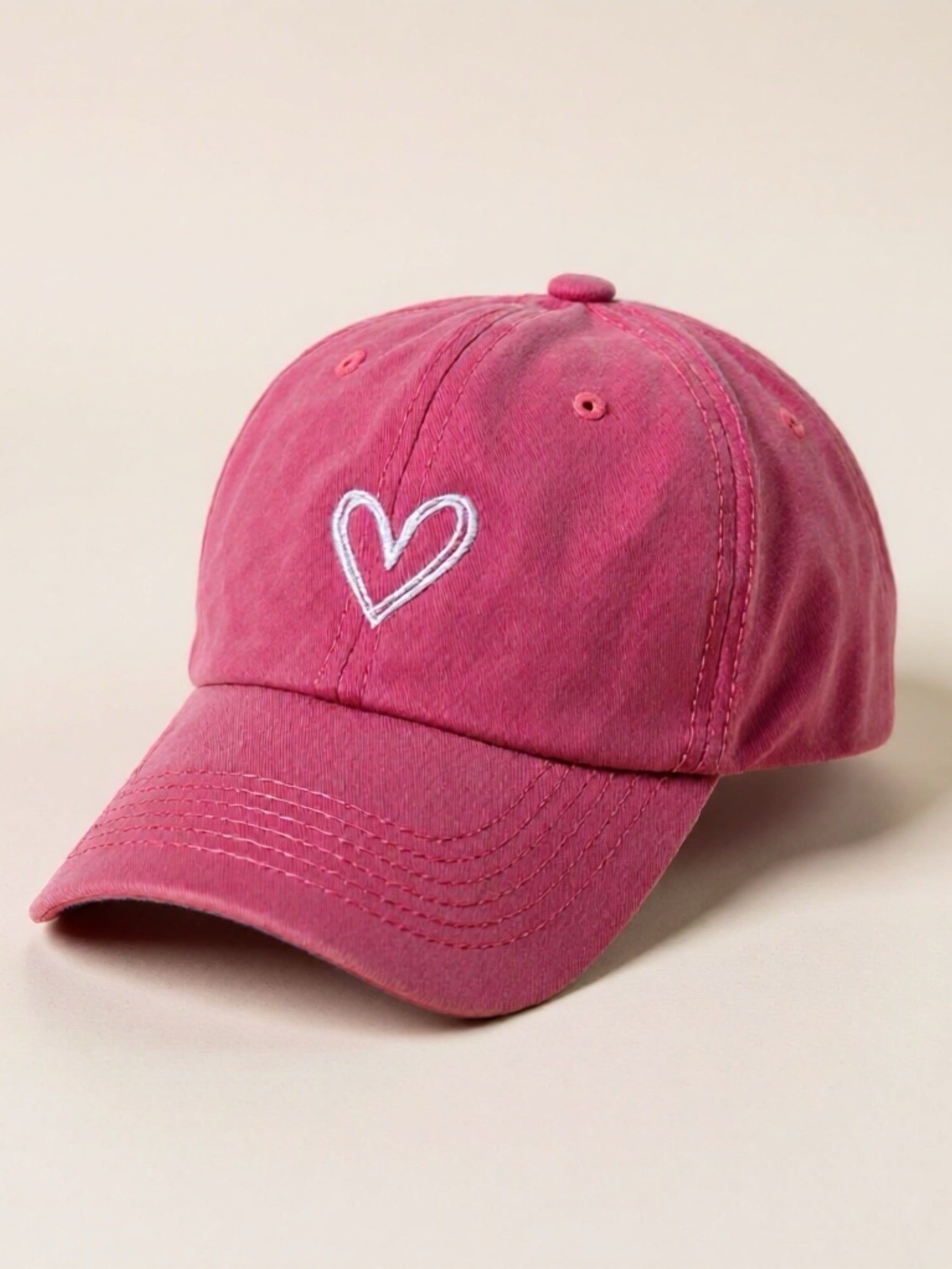 Embroidered Heart Washed Cotton Baseball Cap