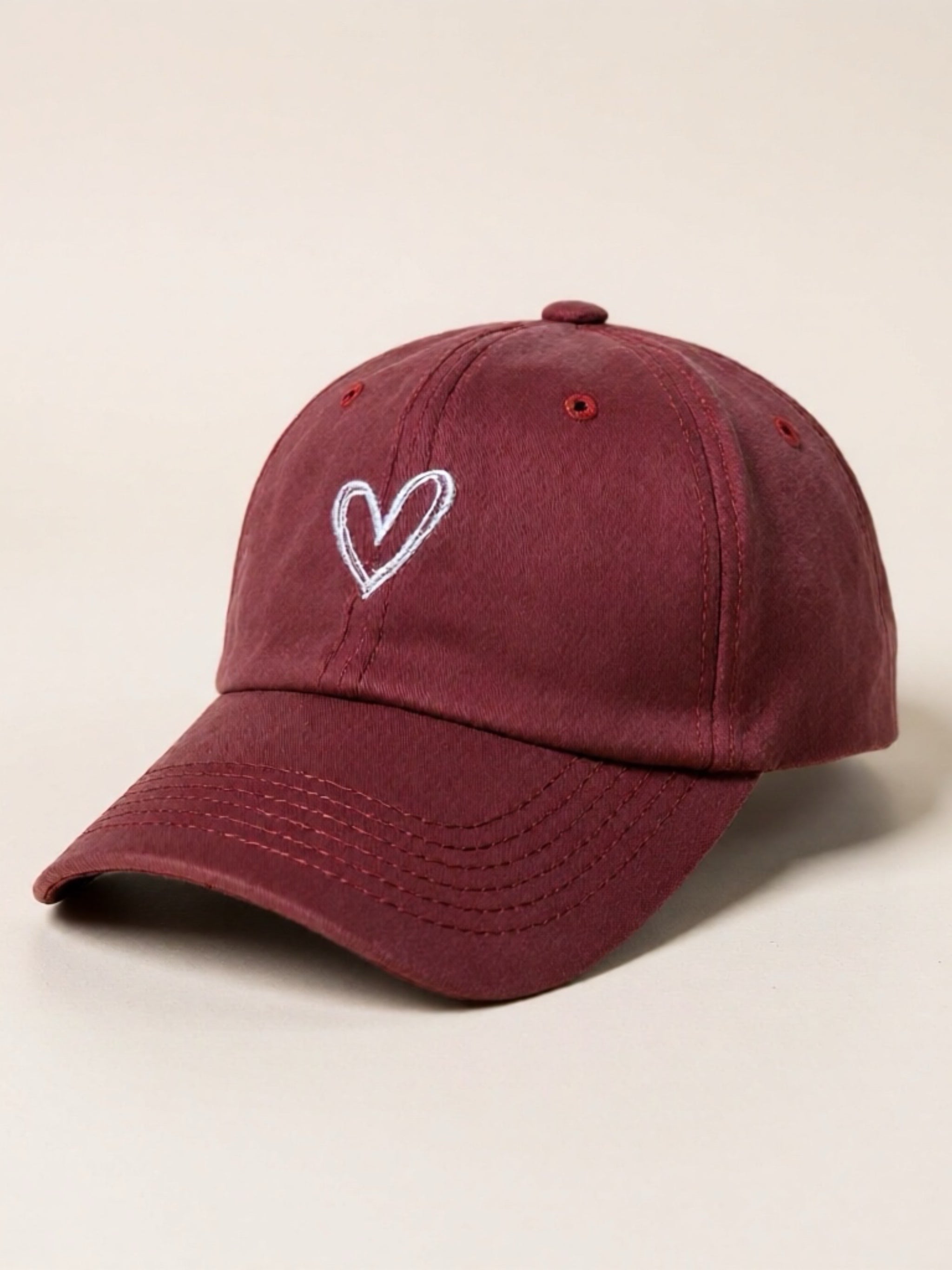 Embroidered Heart Washed Cotton Baseball Cap
