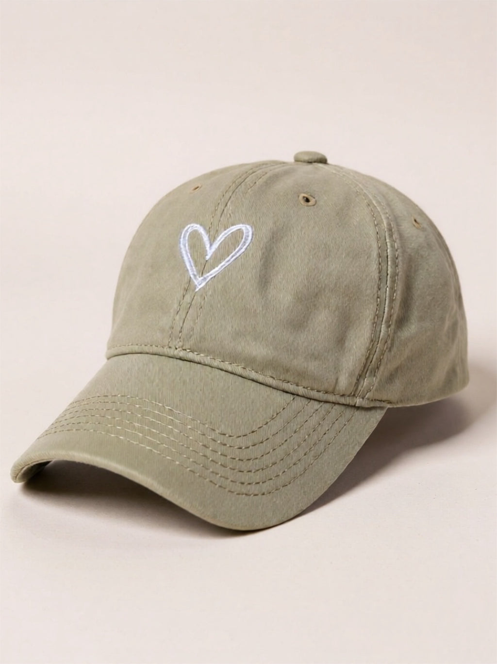 Embroidered Heart Washed Cotton Baseball Cap